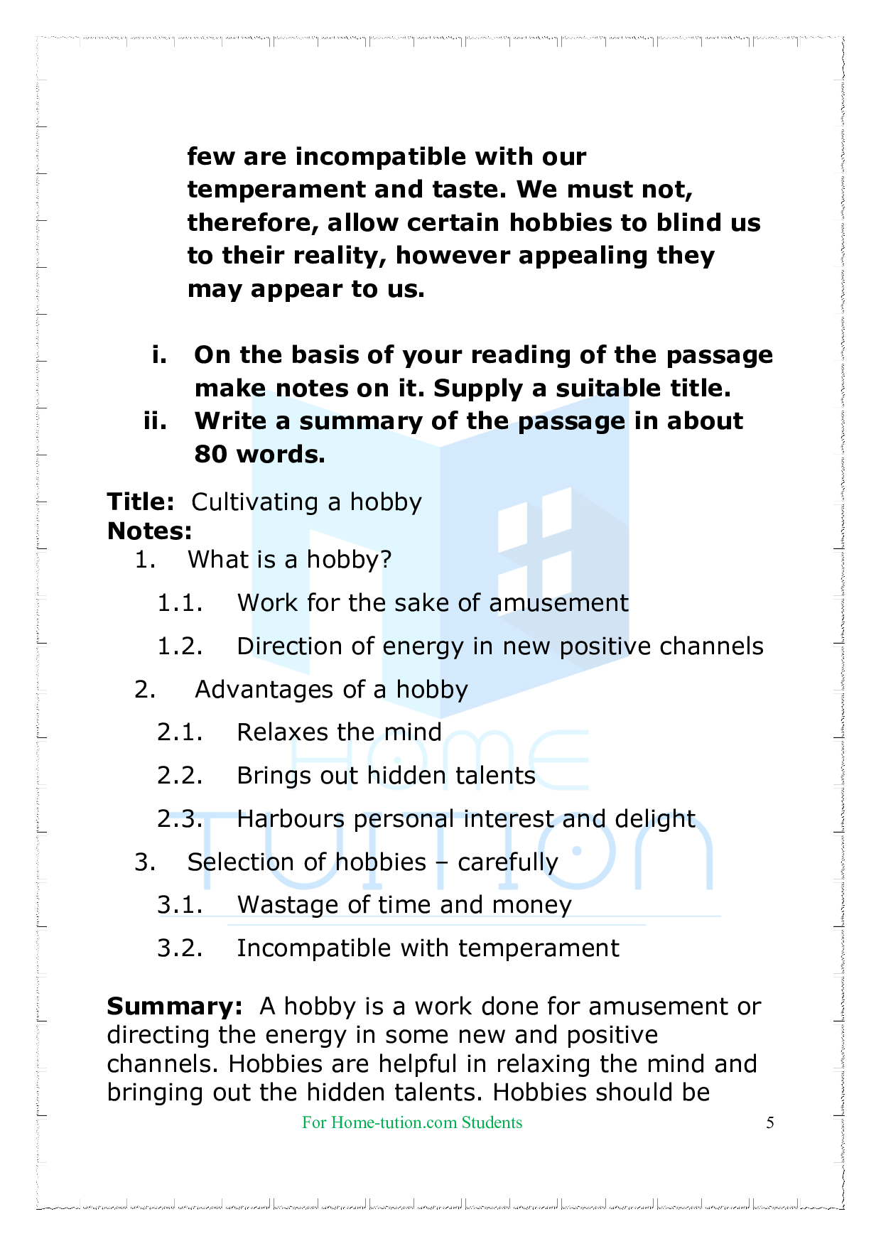 Chapter-Note making Questions