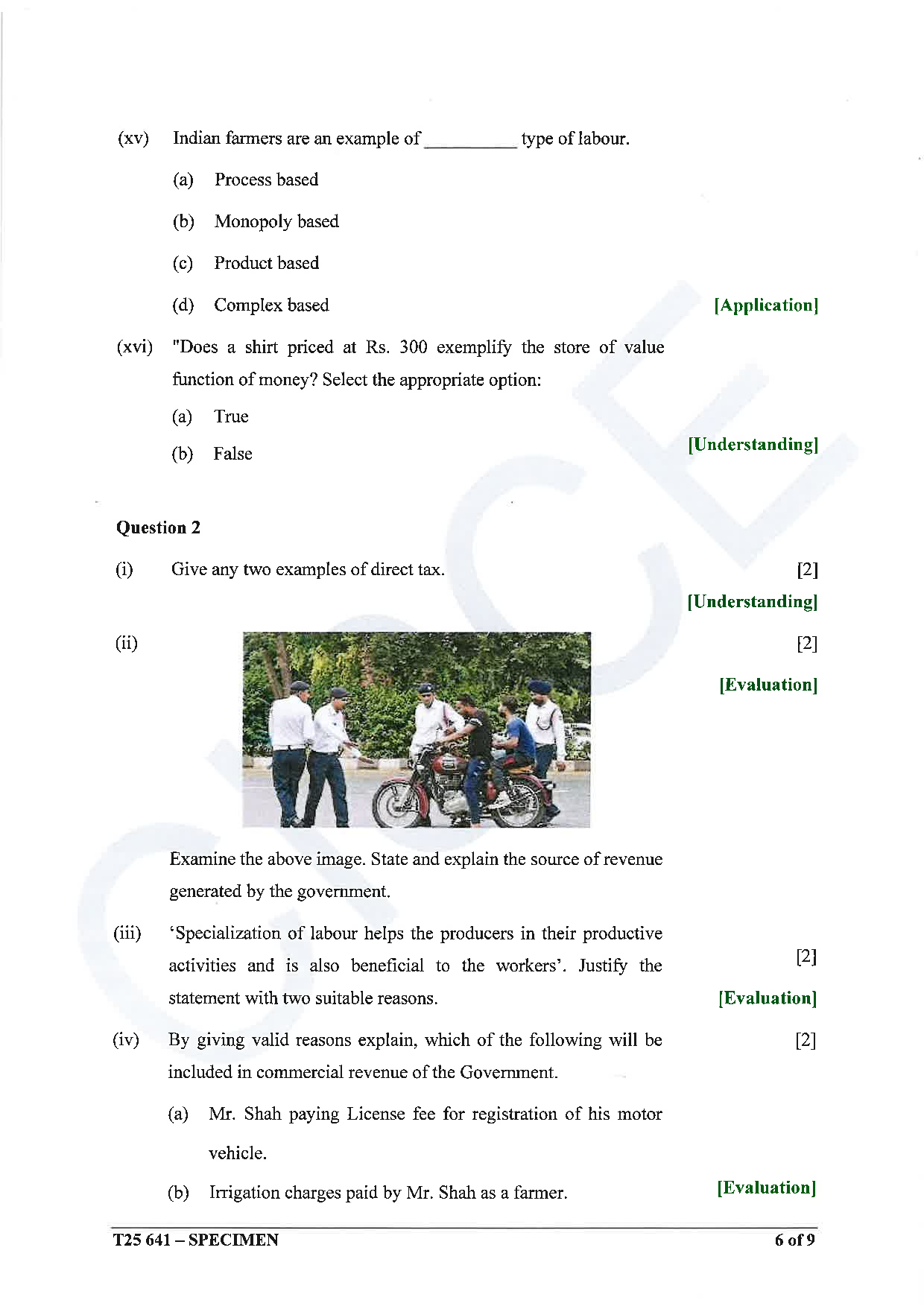 ICSE Board Sample Paper for class 10 Economics