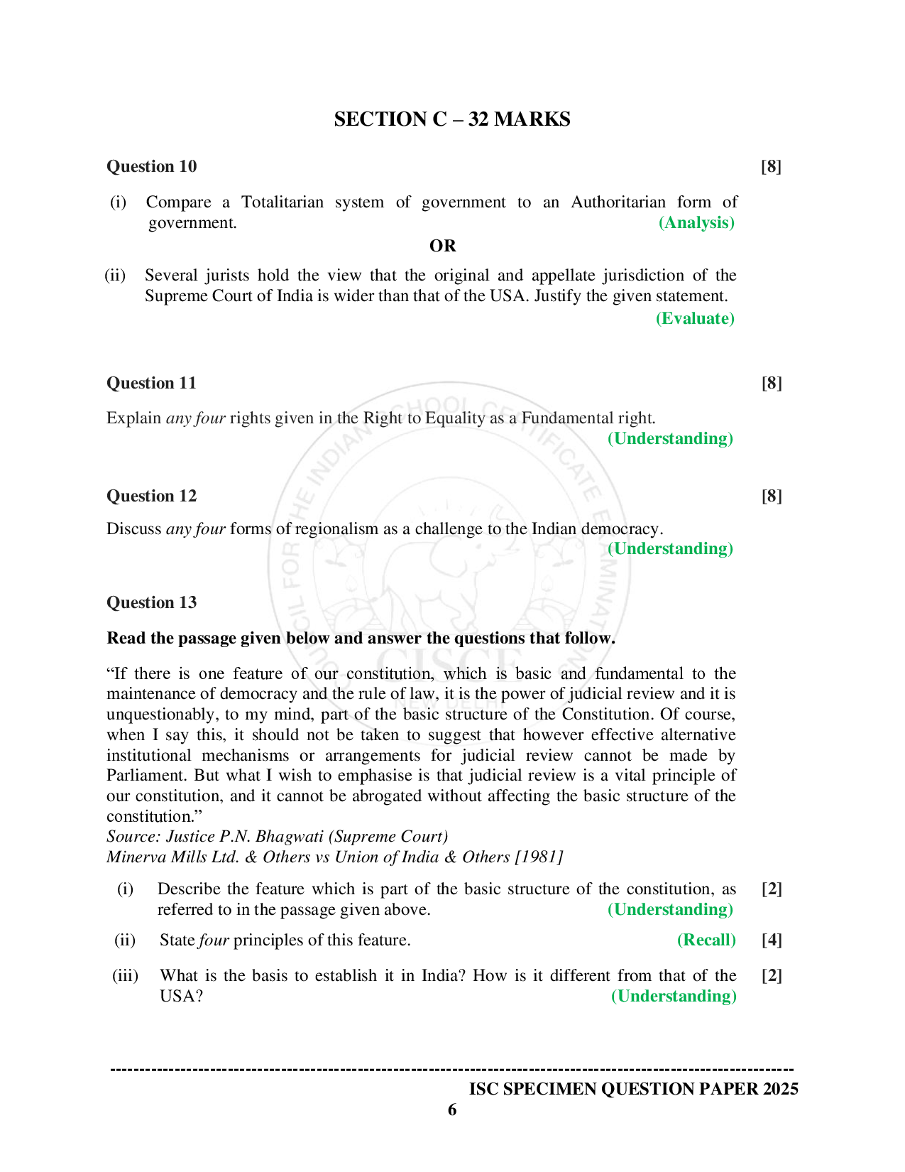 ISE Sample paper for Political Science