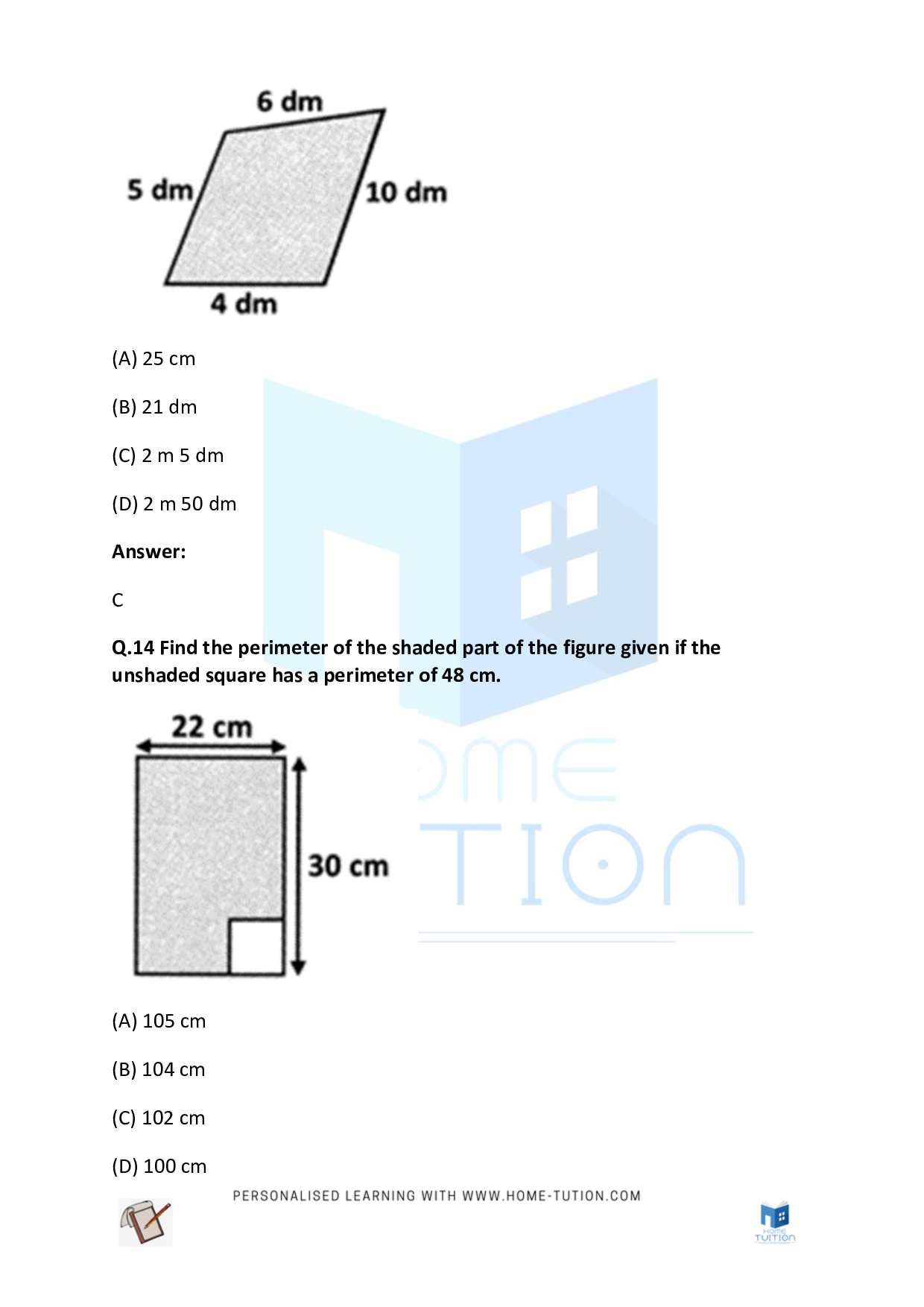CBSE Class 4 Maths Area Perimeter And Volume Worksheet Download Free