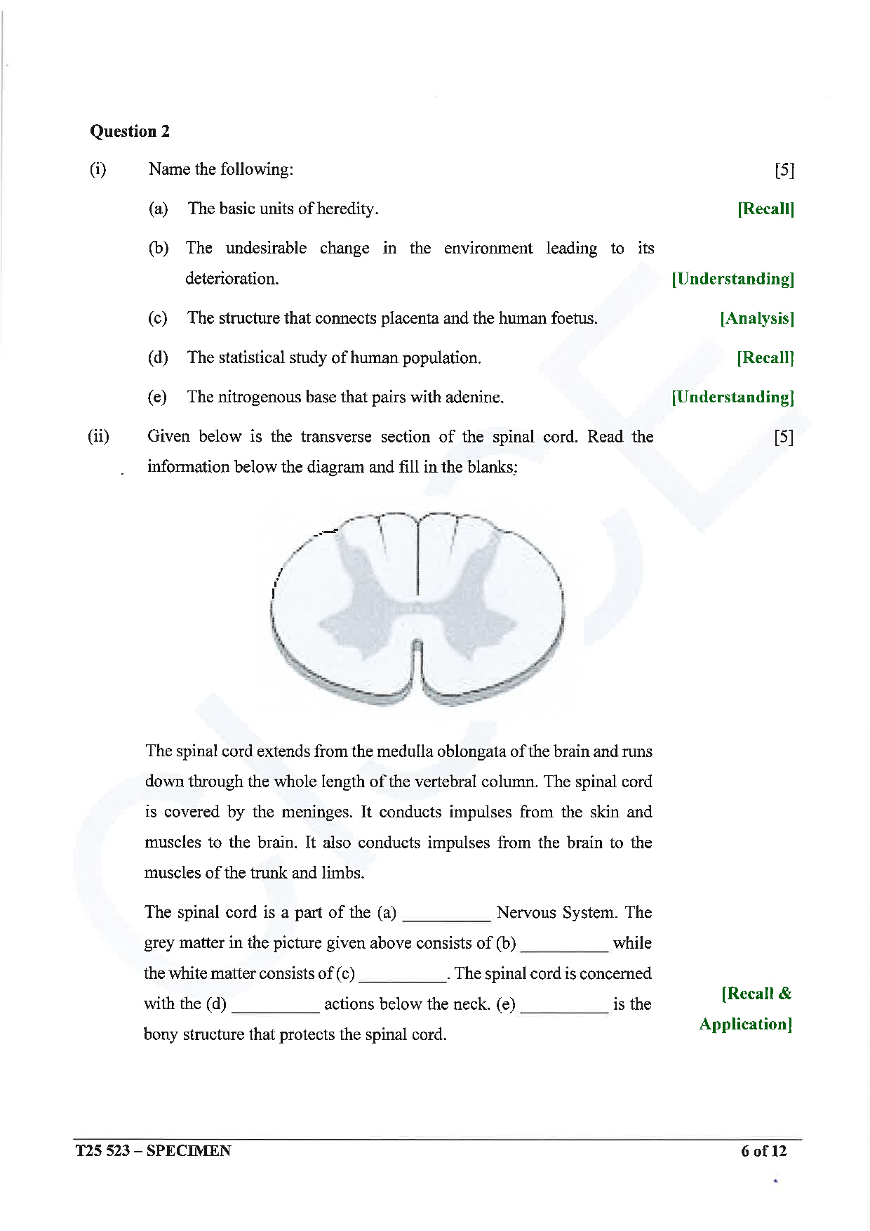 ICSE Board Sample Paper for class 10 Biology