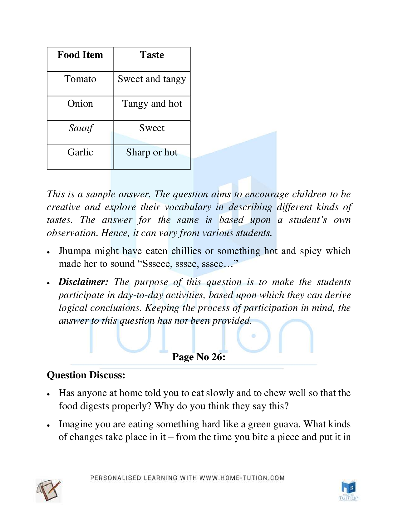 NCERT Solutions For Class 5 EVS Chapter 3 From Tasting To Digesting
