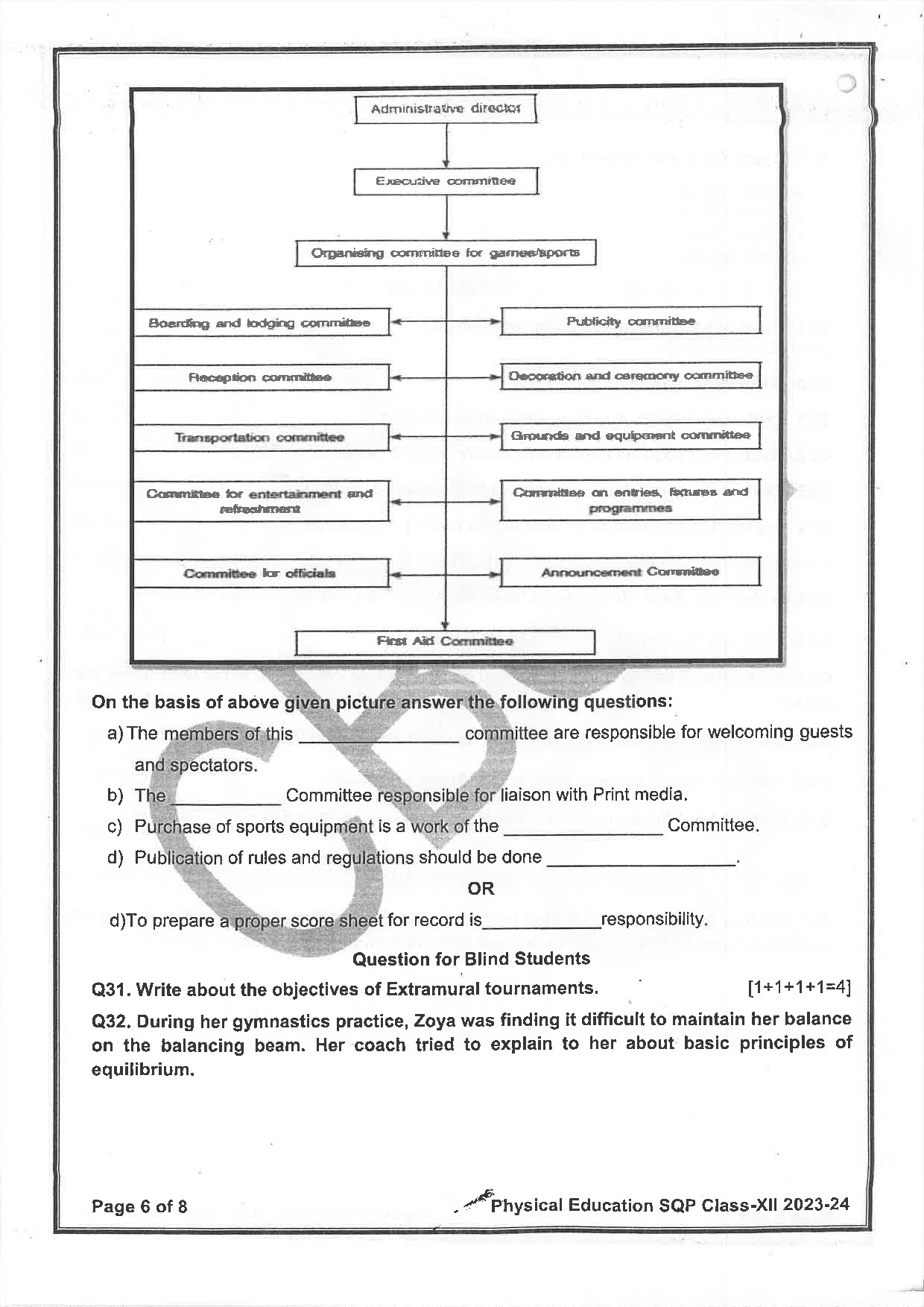 Class 12 Sample Papers for Physical Education