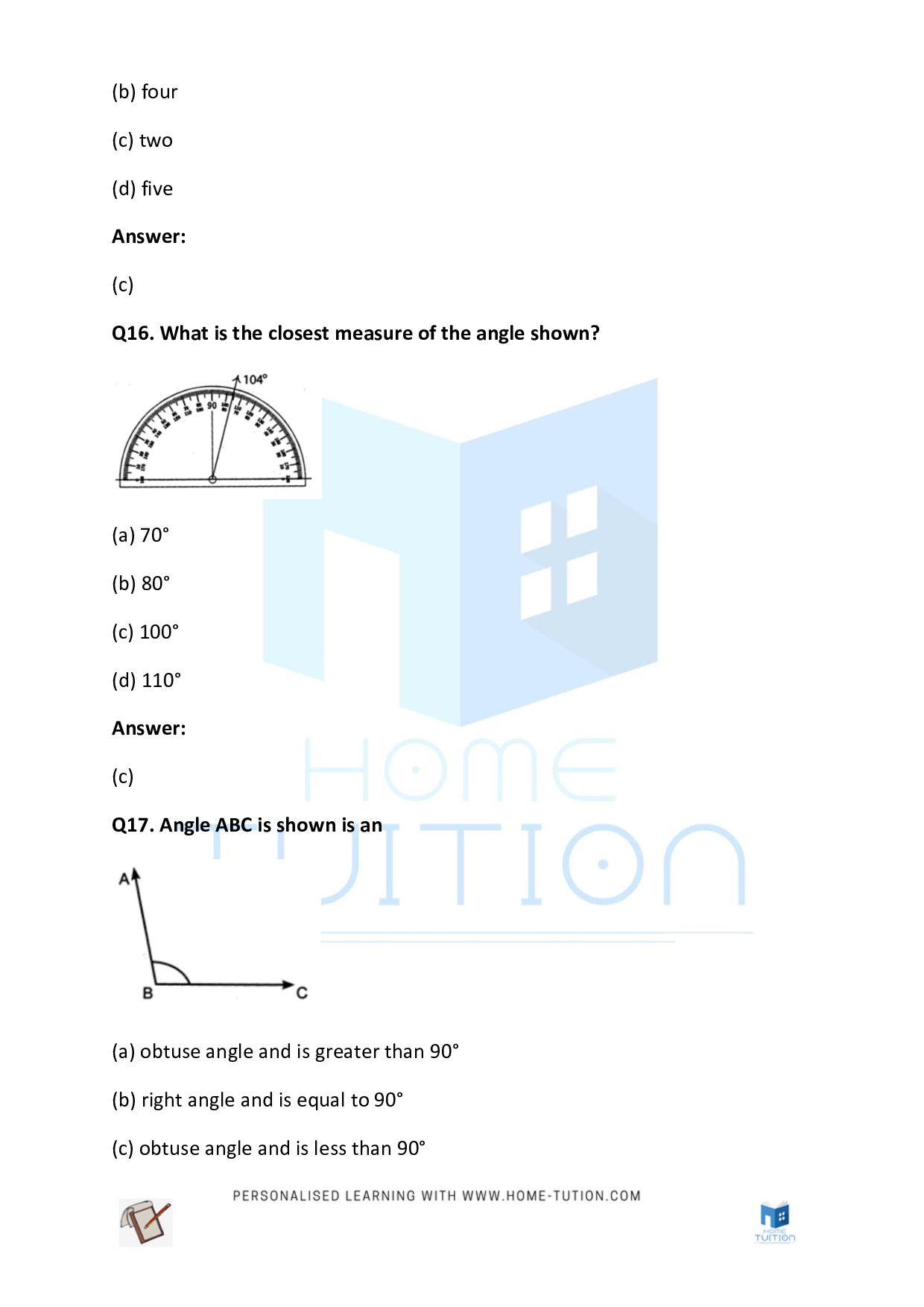 CBSE Class 5 Maths Shapes and Angles Worksheet with Answers PDF 