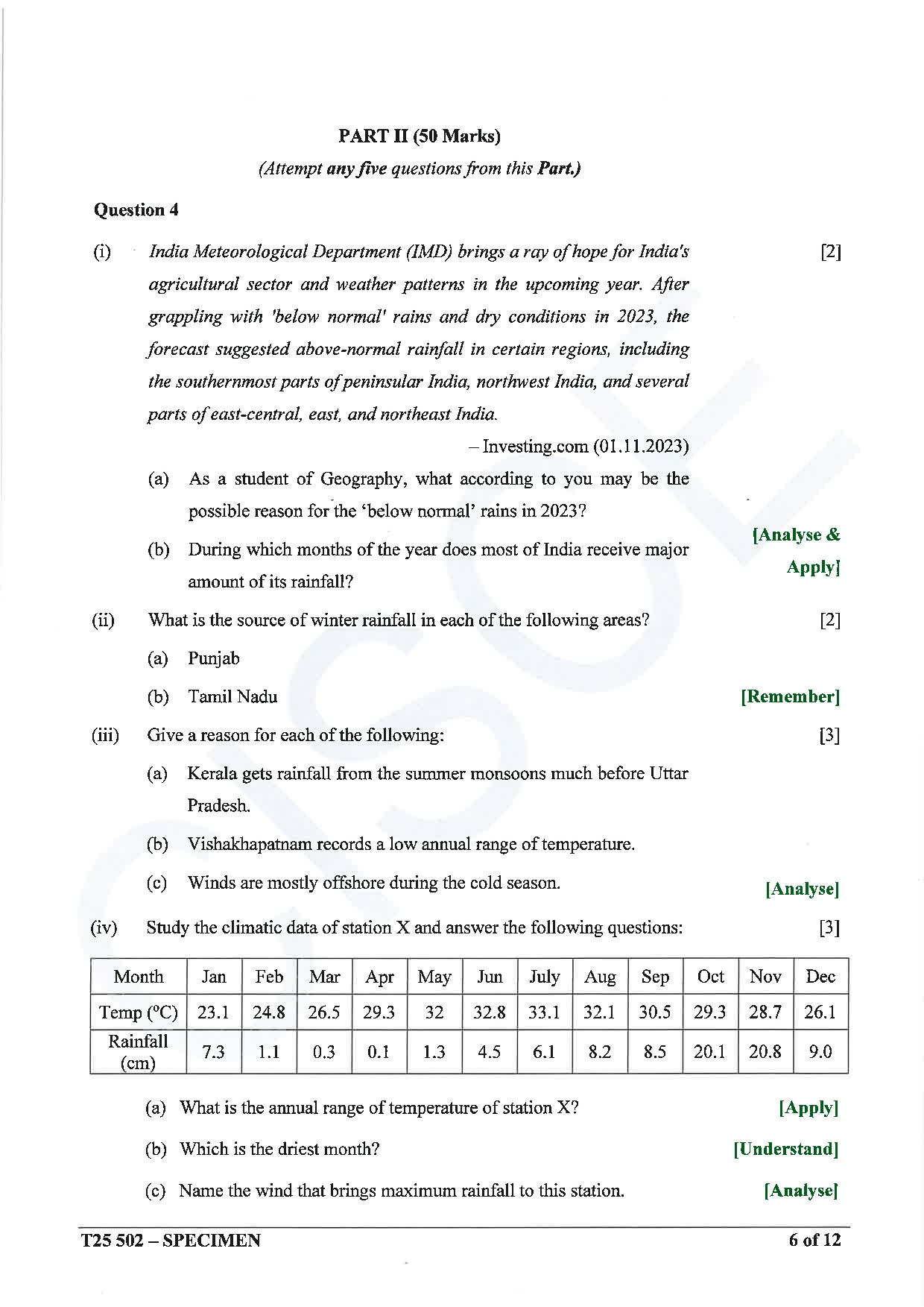 ICSE Board Sample Paper for class 10 Geography