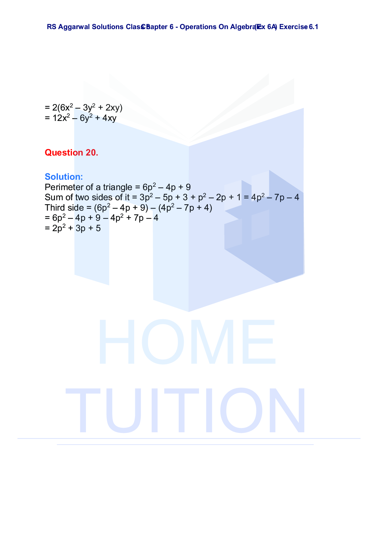 Chapter-6 Operations on Algebraic Expressions