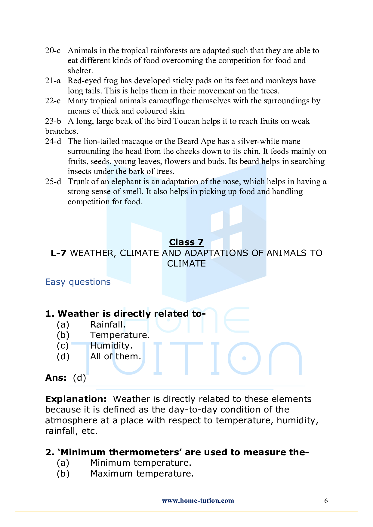 Chapter 7 Weather, Climate and Adaptations of Animals to Climate