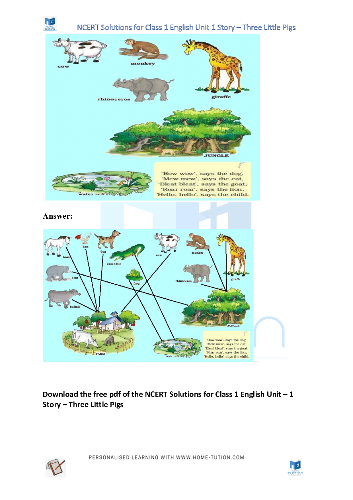 NCERT Solutions for Class 1 English Unit 1 Story - Three Little Pigs