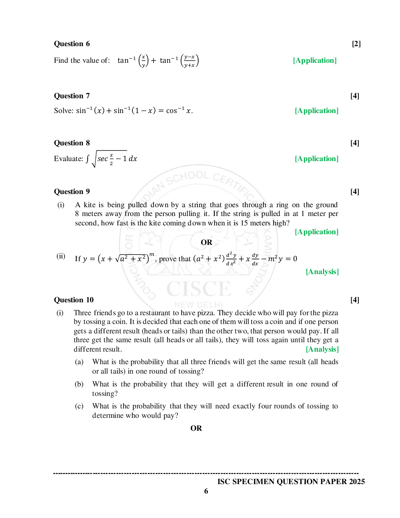 ISE Sample paper for Math’s