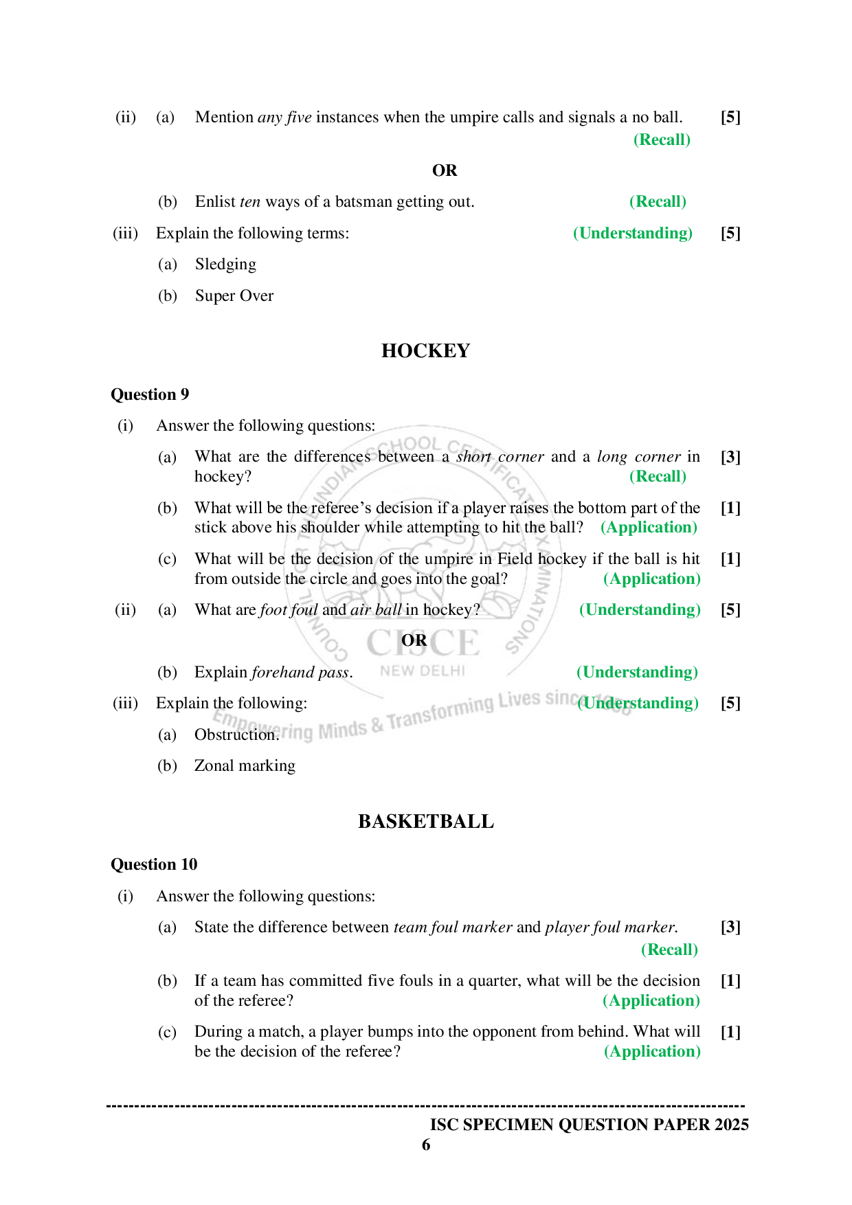 ISE Sample paper for Physical Education