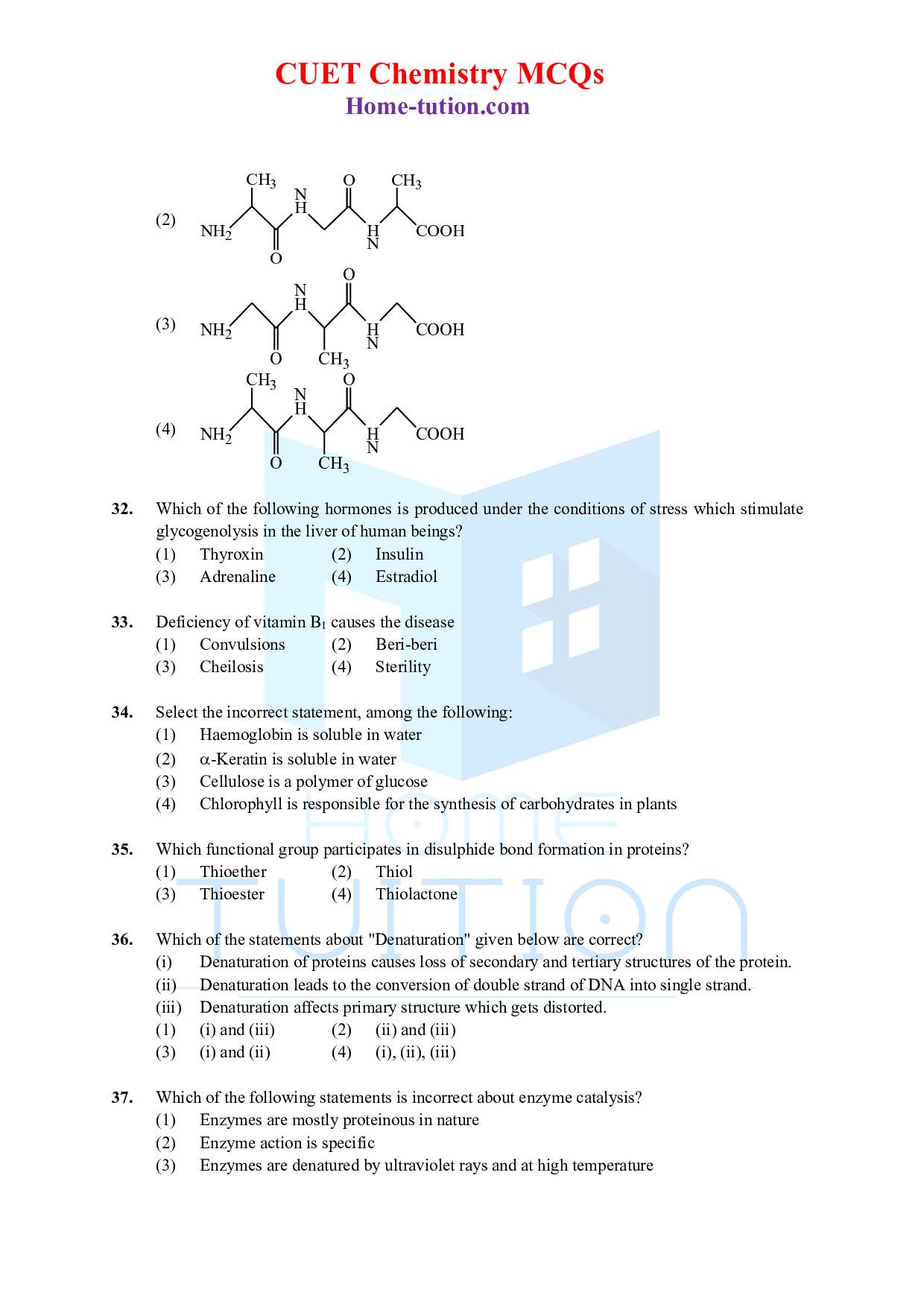 CUET MCQ Questions For Chapter-14 Biomolecules