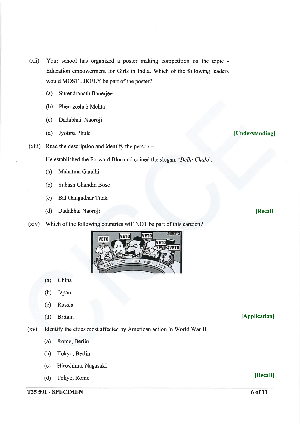 ICSE Board Sample Paper for class 10 History & Civics