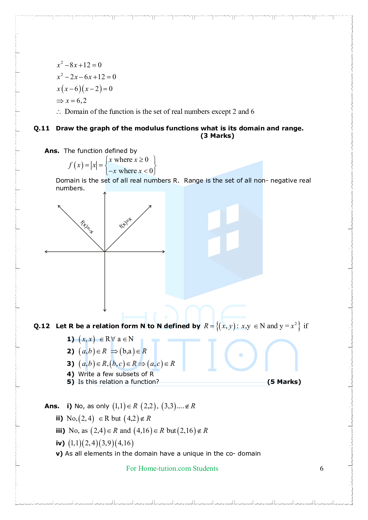 Important Questions For Class 11 Maths Chapter 2 Relations And Functions