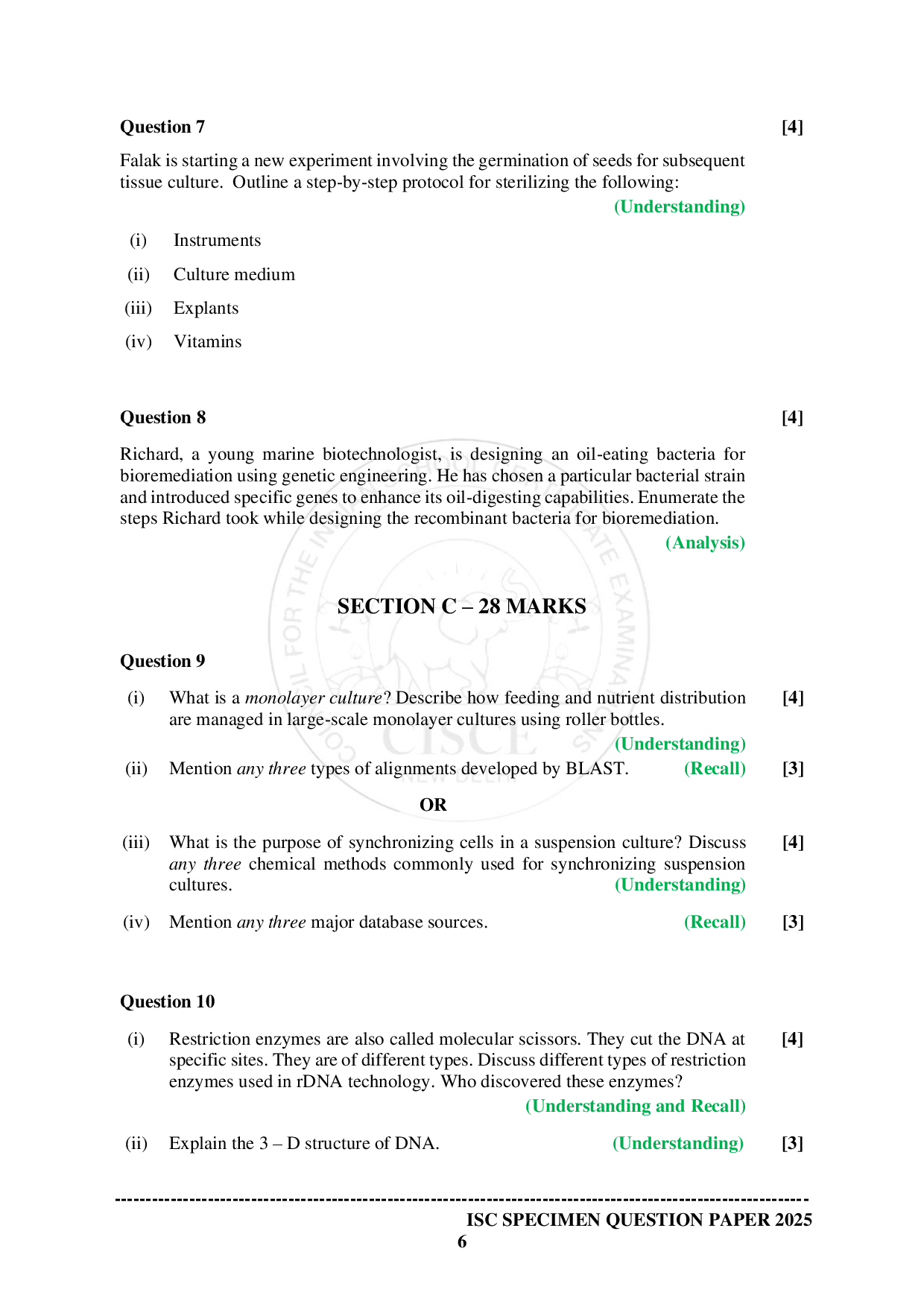 ISE Sample paper for Biotechnology