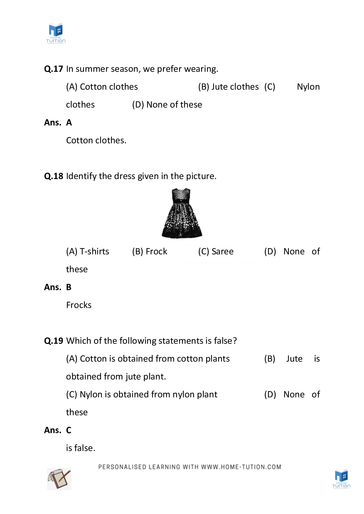 Worksheet For Chapter 6 Clothes We Wear