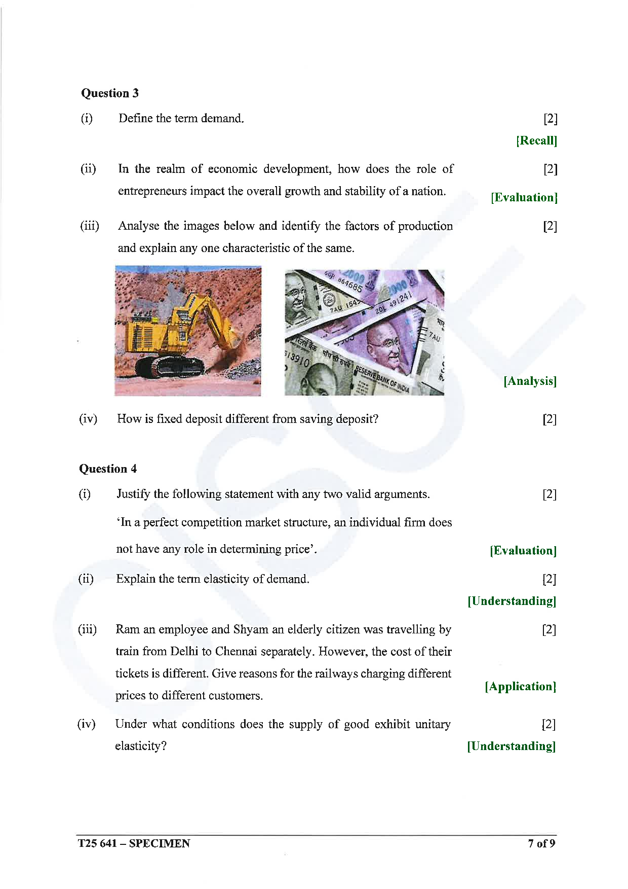 ICSE Board Sample Paper for class 10 Economics