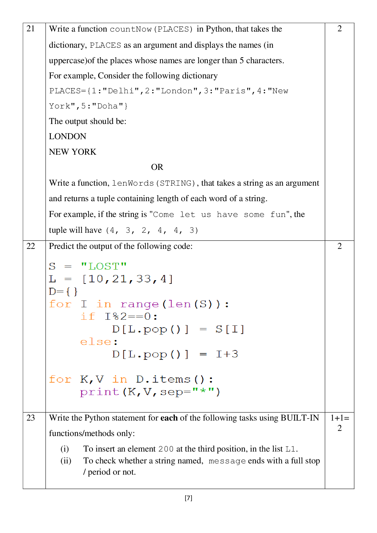 Class 12 Sample Papers for Computer Science