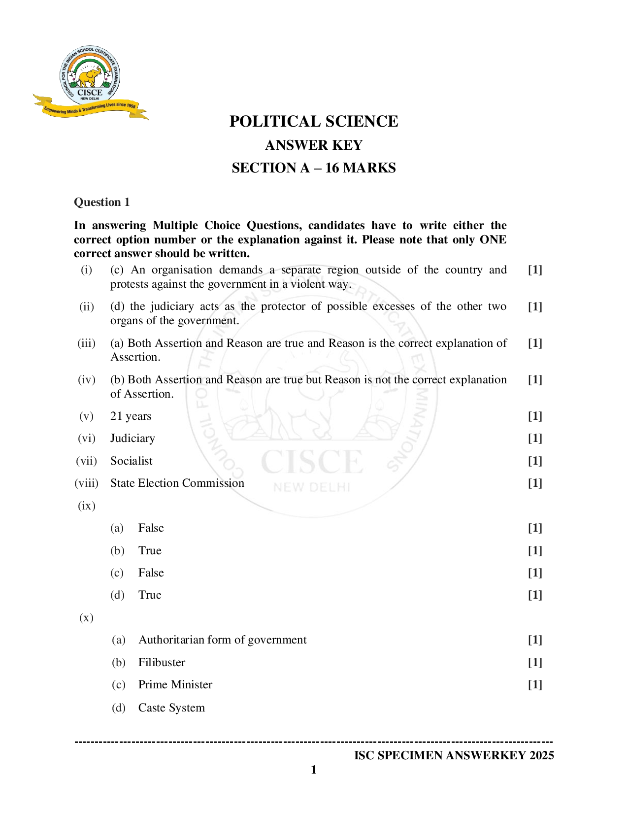 ISE Sample paper for Political Science