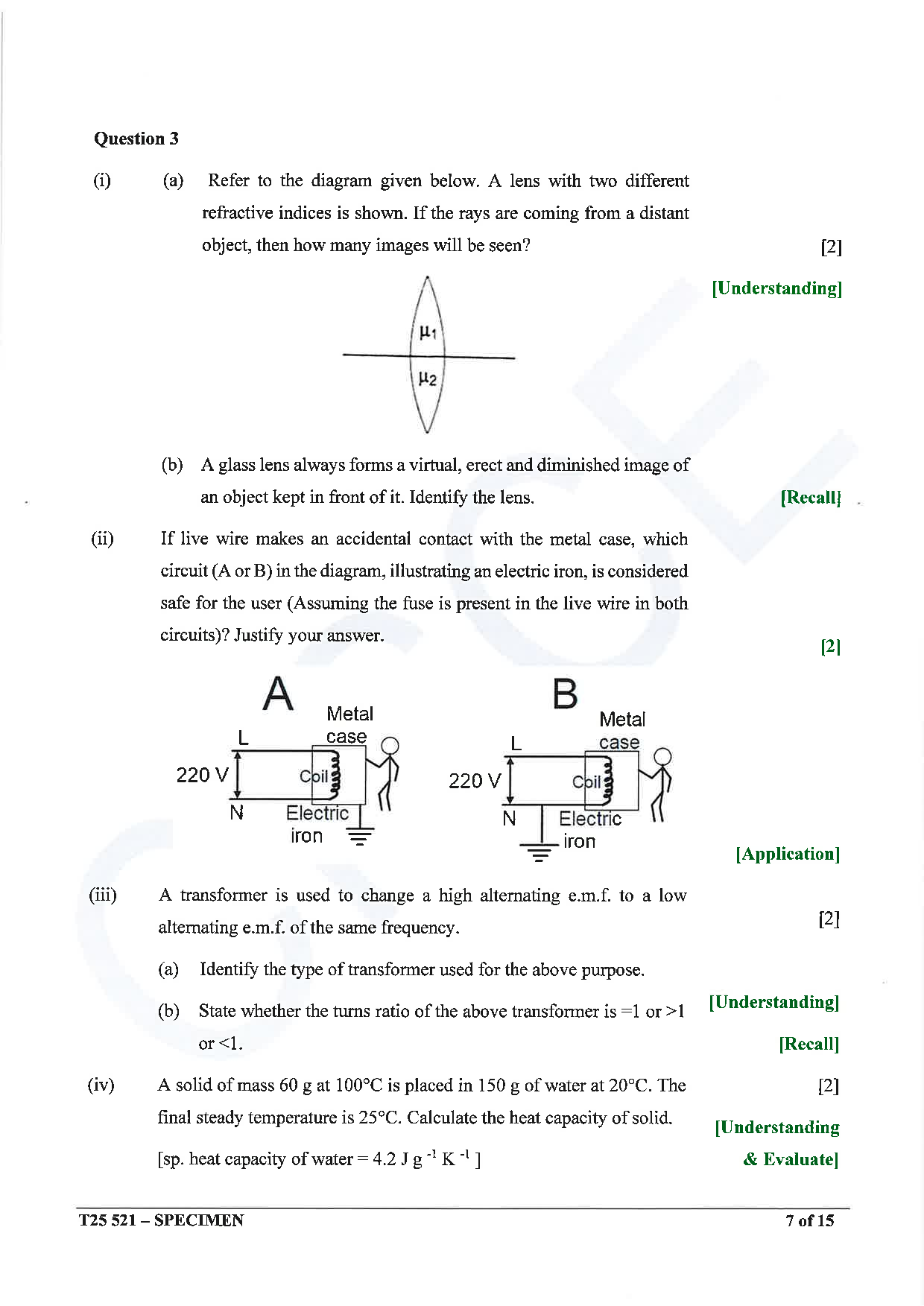 ICSE Board Sample Paper for class 10 Physics