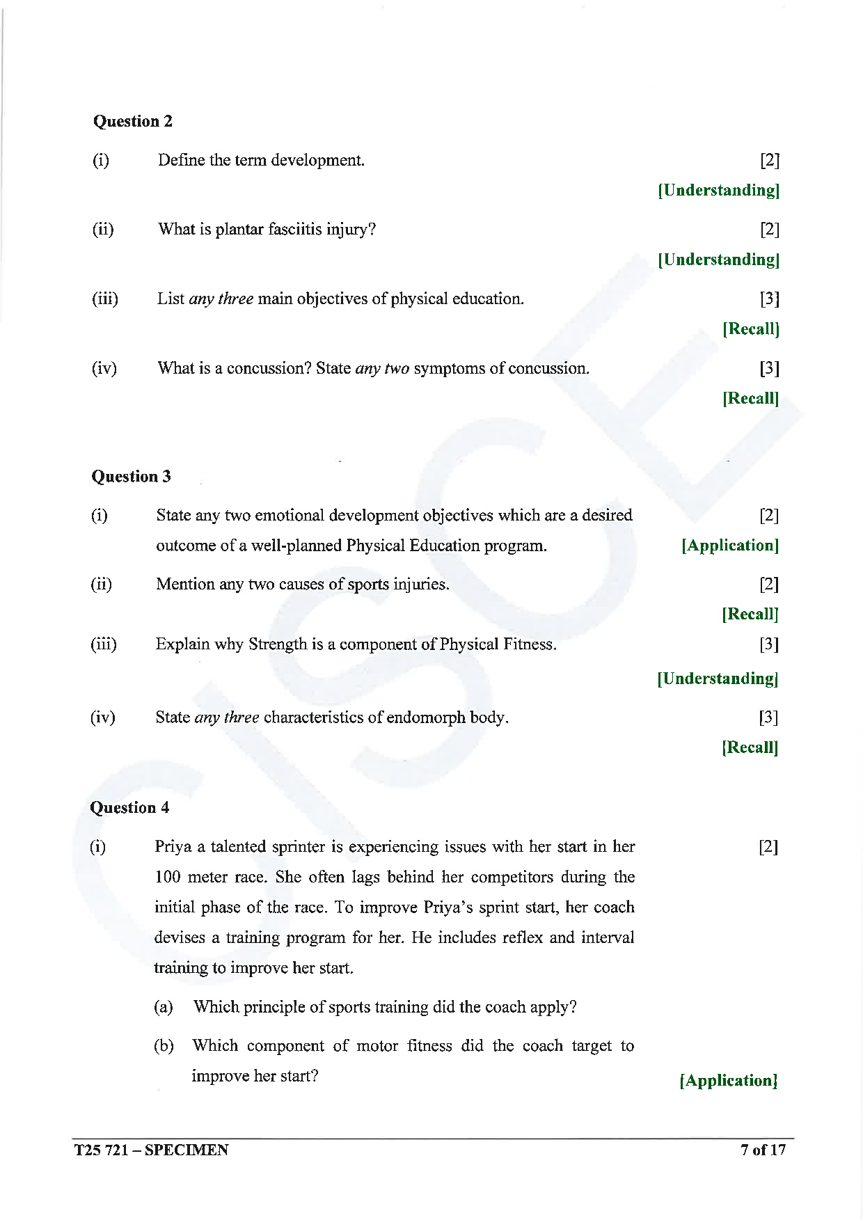 ICSE Board Sample Paper for class 10 Physical Education