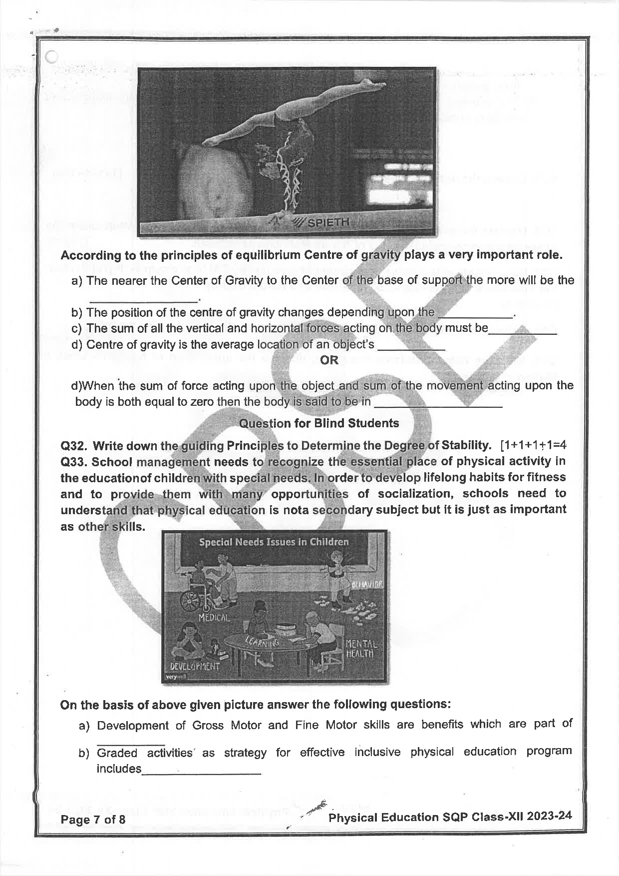 Class 12 Sample Papers for Physical Education