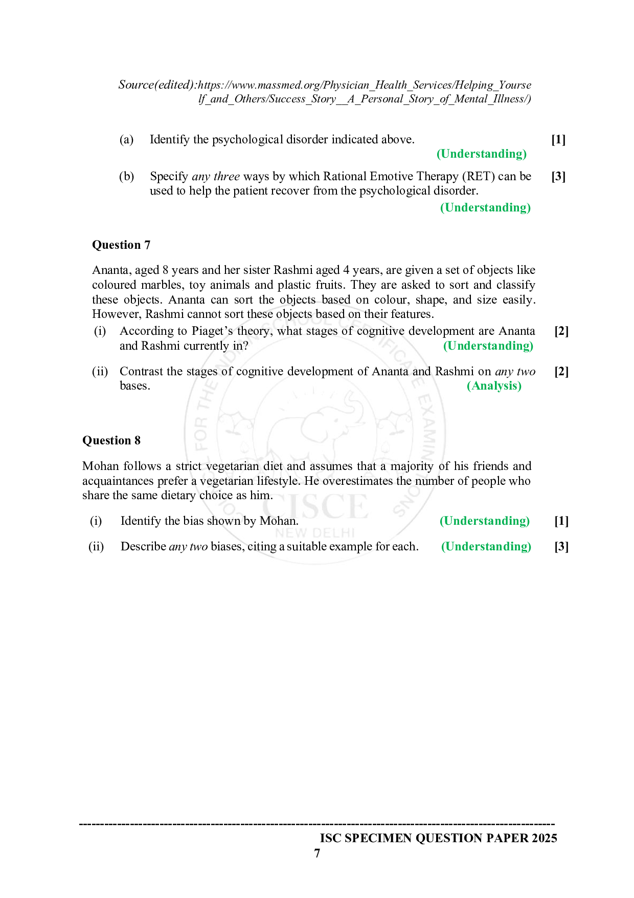 ISE Sample paper for Psychology