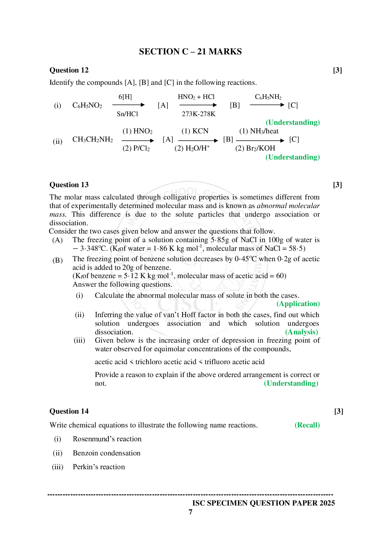 ISE Sample paper for Chemistry