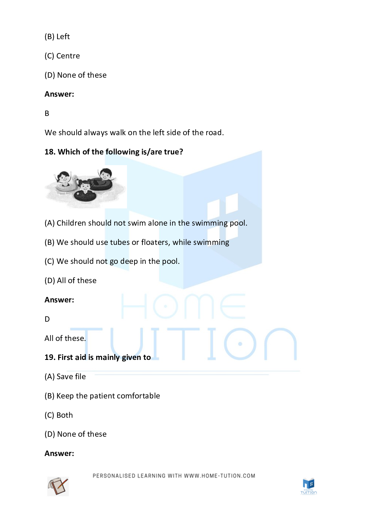 CBSE Class 2 Worksheet for EVS Chapter Surrounding and Safety Rules Questions with Answers