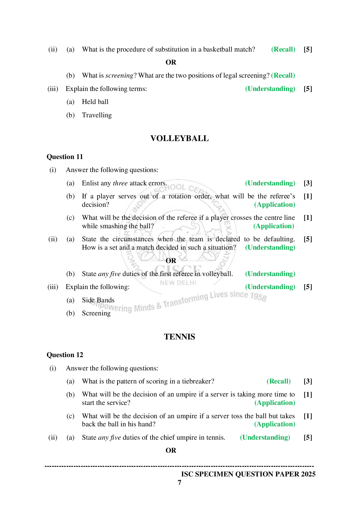 ISE Sample paper for Physical Education