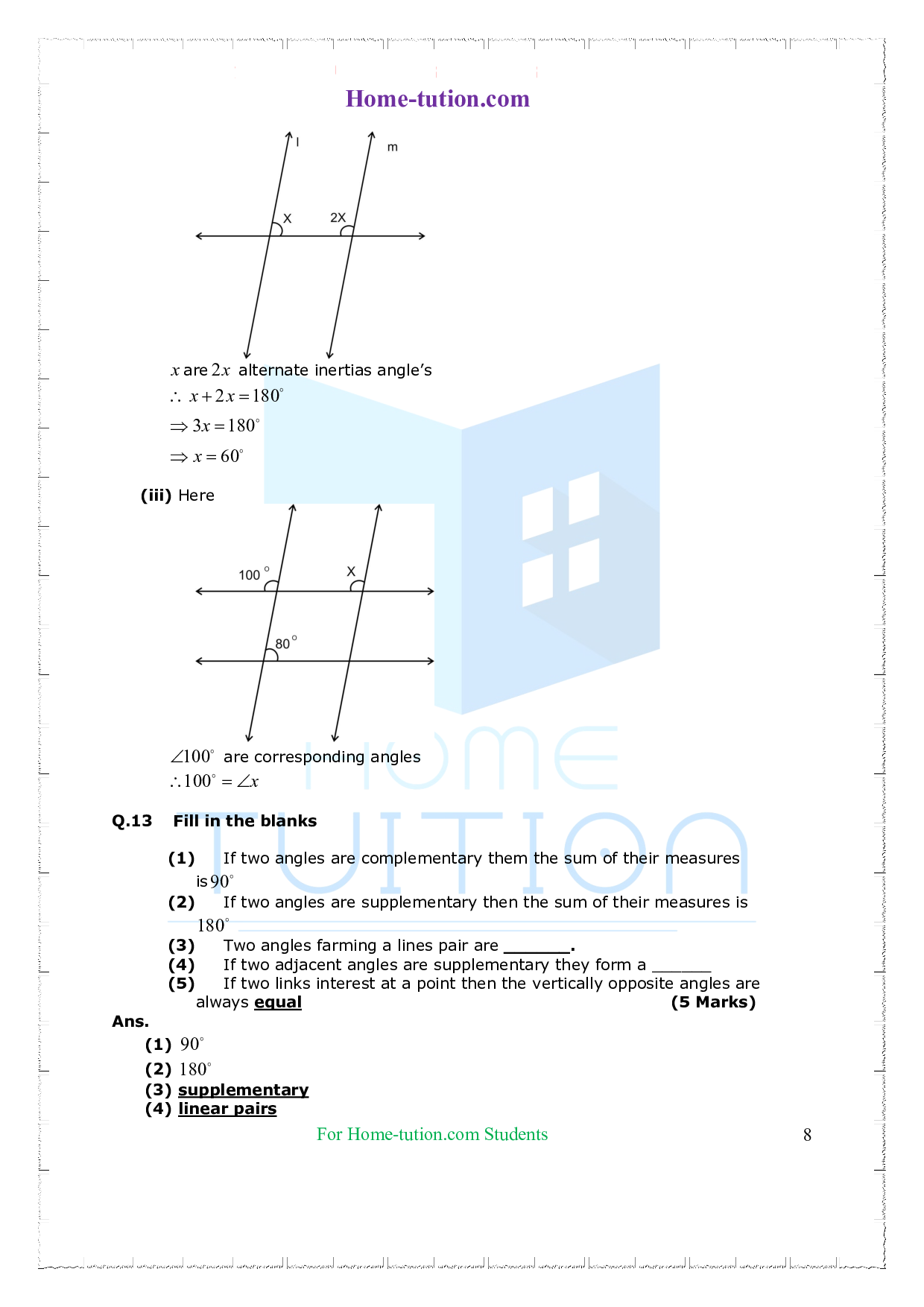 Extra Subjective Questions Worksheet For CBSE Class 7 Maths Chapter 5 