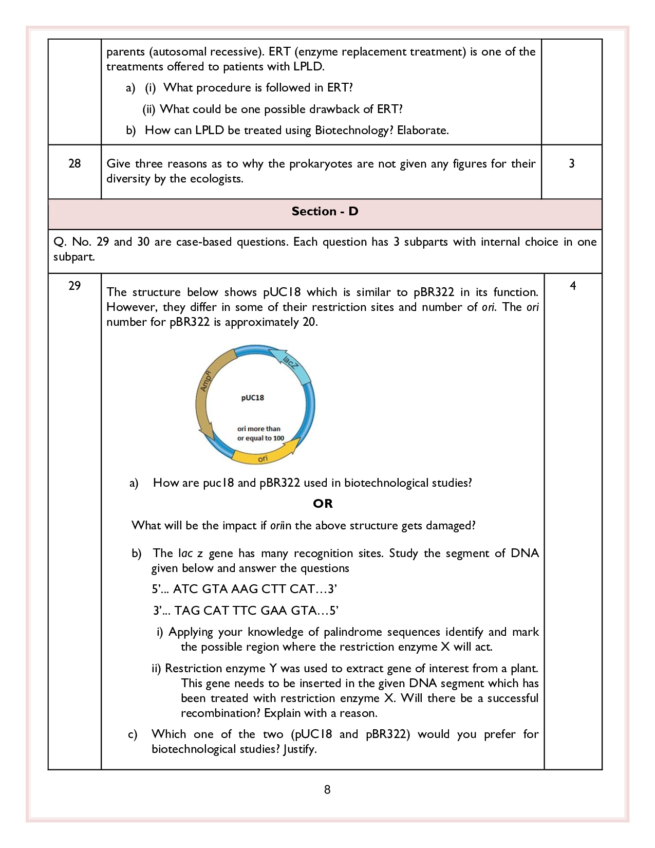 Class 12 Sample Papers for Biology