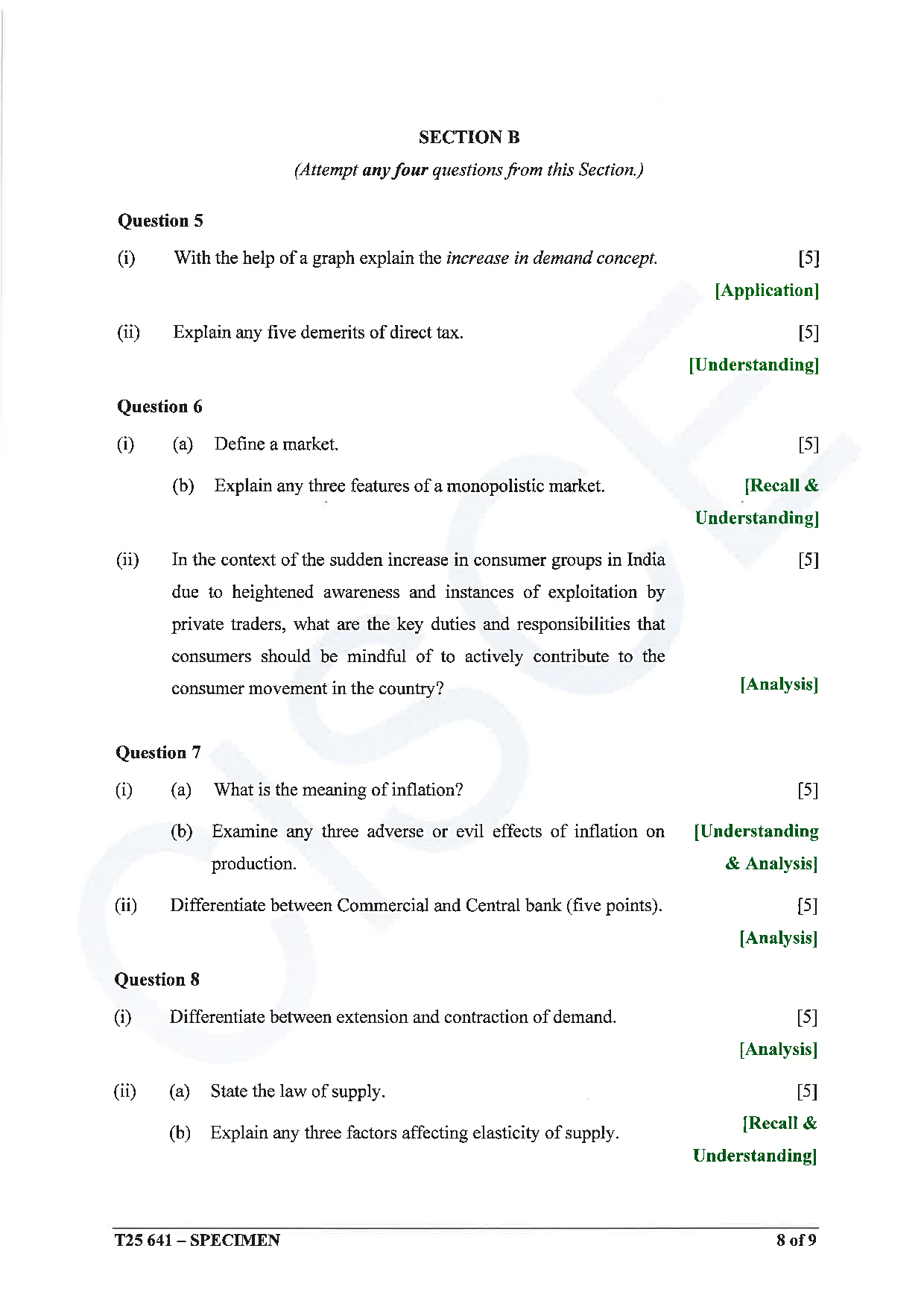 ICSE Board Sample Paper for class 10 Economics