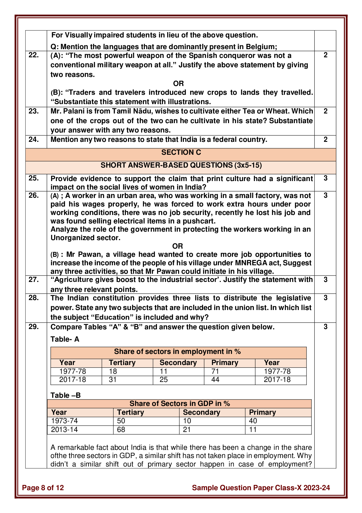 Sample Paper for Class 10 Social Science 