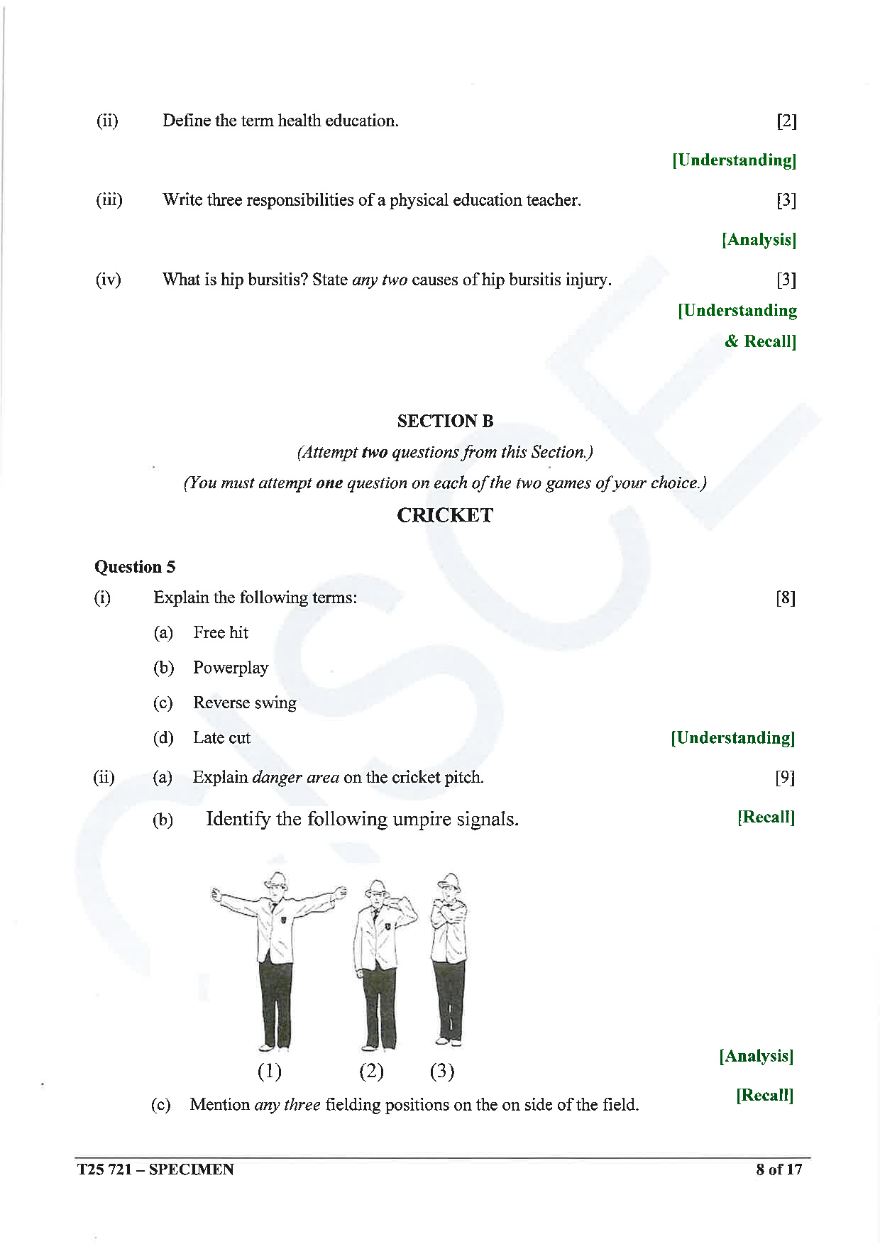 ICSE Board Sample Paper for class 10 Physical Education