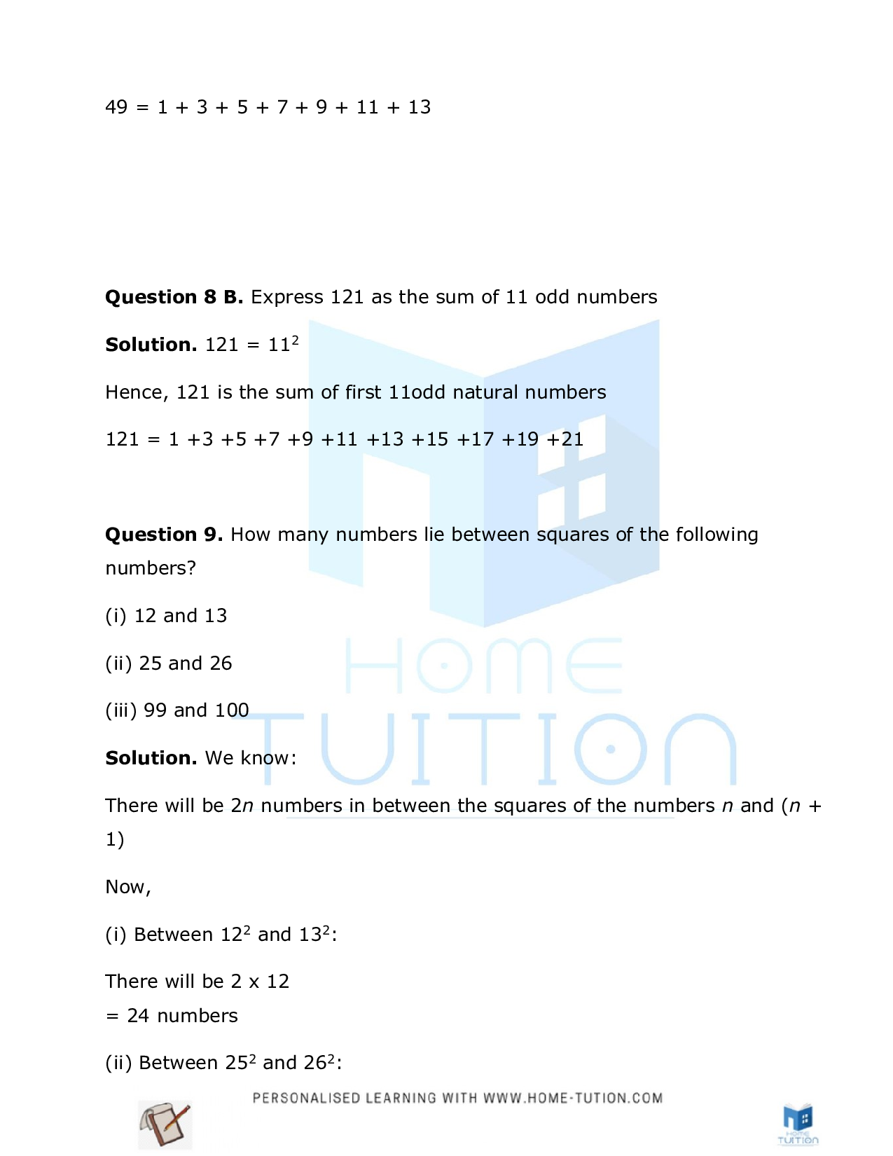 NCERT Solutions For Class 8 Maths Chapter 6 Squares And Square Roots