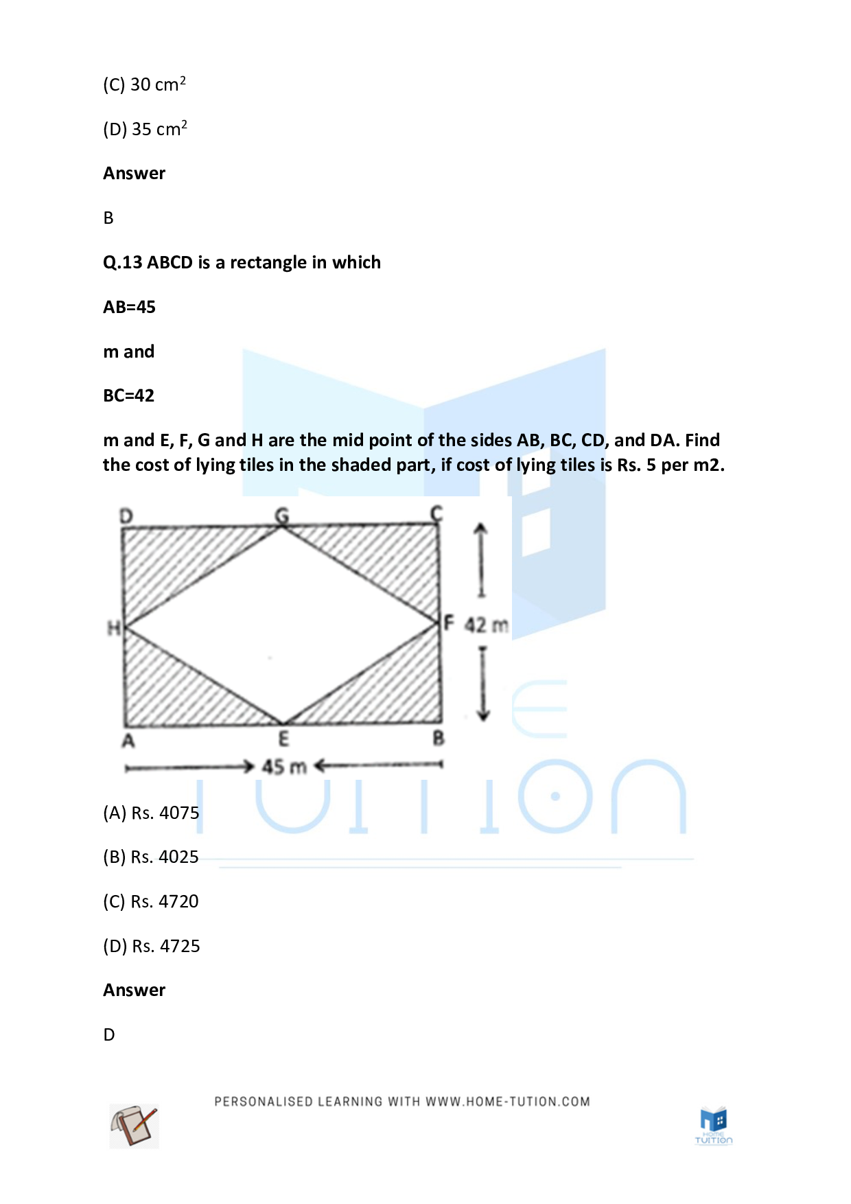 CBSE (NCERT) Class 4 Maths Perimeter Worksheet Questions with Answers 