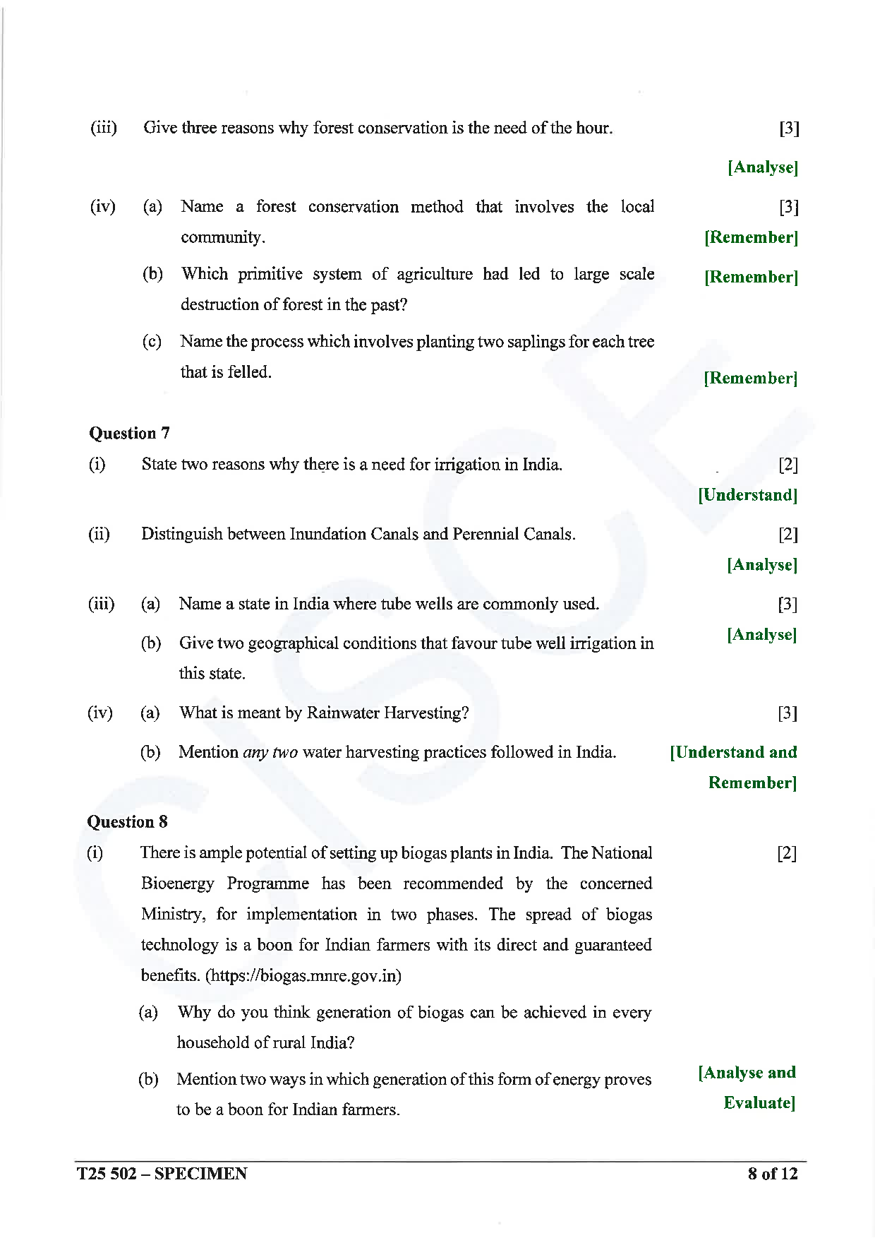 ICSE Board Sample Paper for class 10 Geography