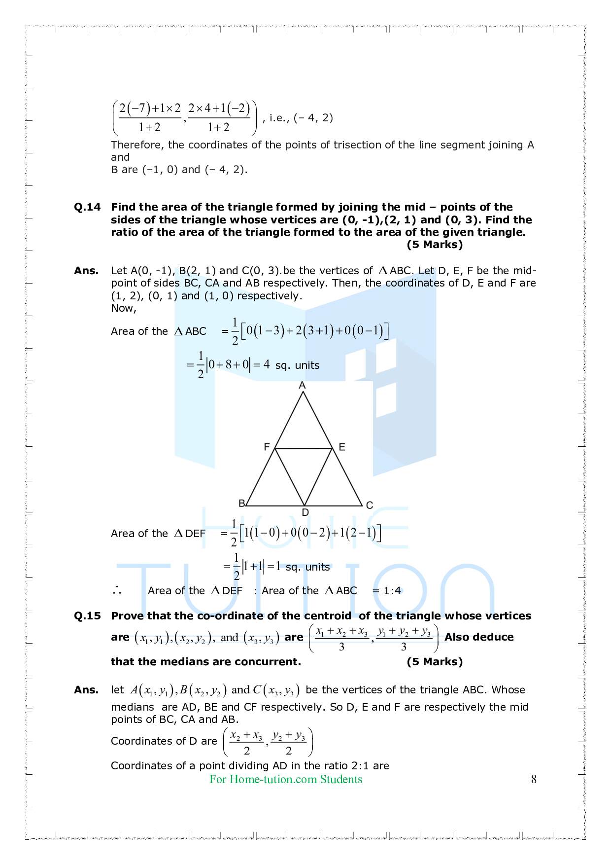 Chapter 7 Coordinate Geometry Questions