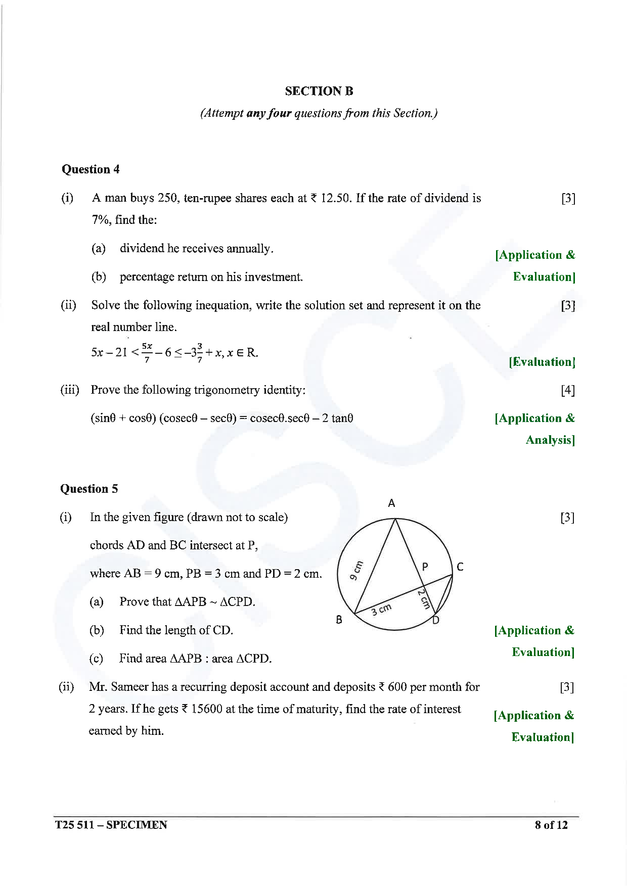 ICSE Board Sample Paper for class 10 Maths