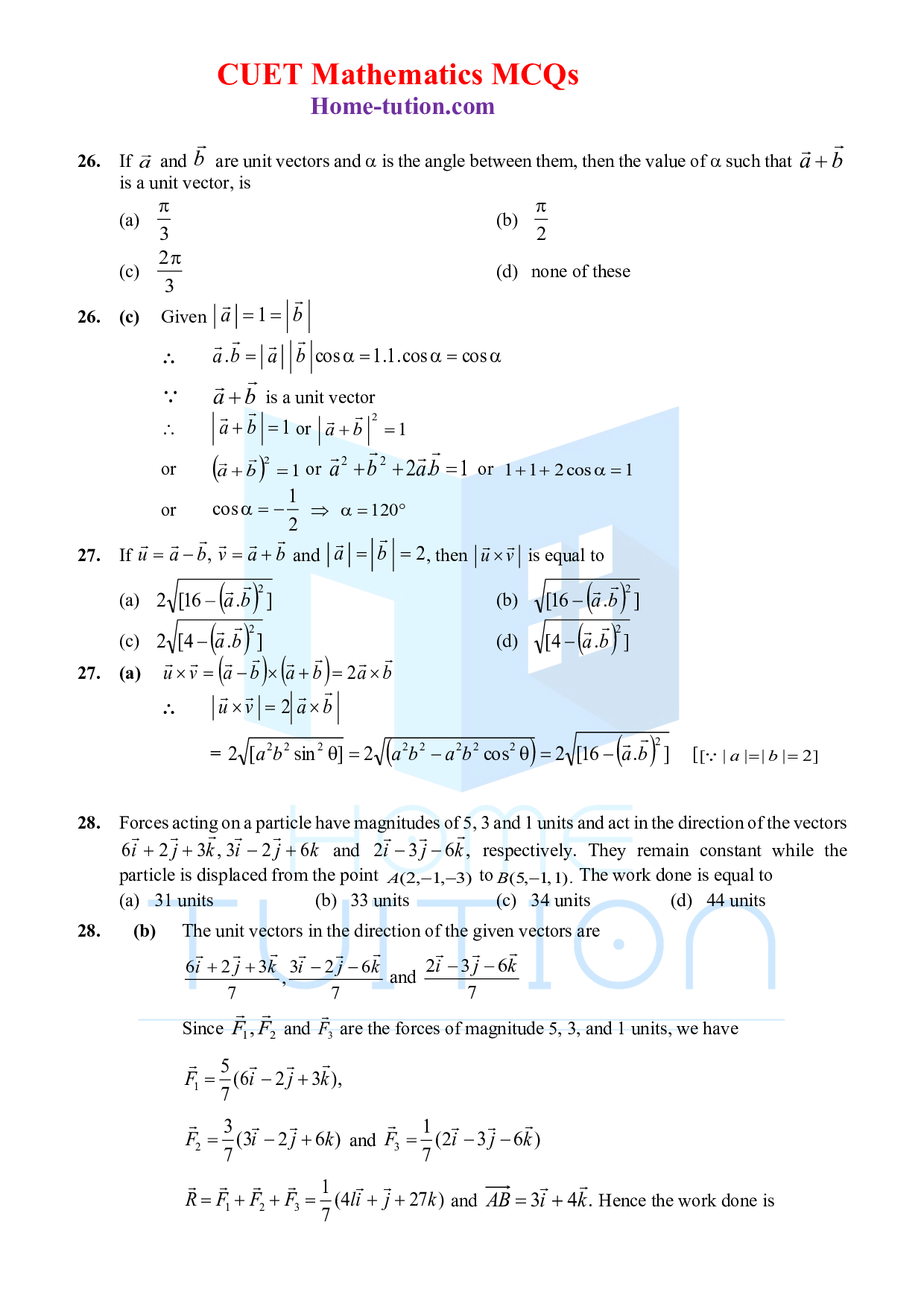 CUET MCQ Questions For Maths Chapter-16 Vector