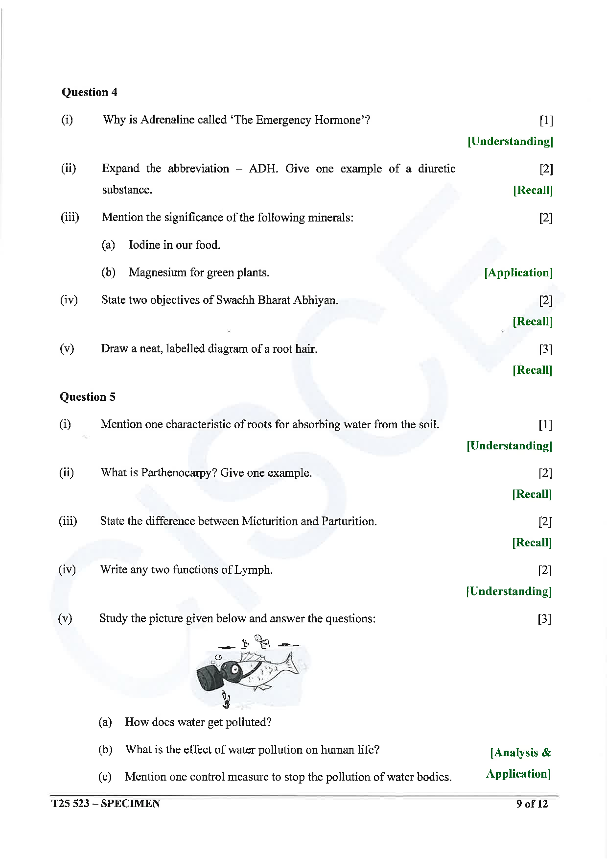 ICSE Board Sample Paper for class 10 Biology