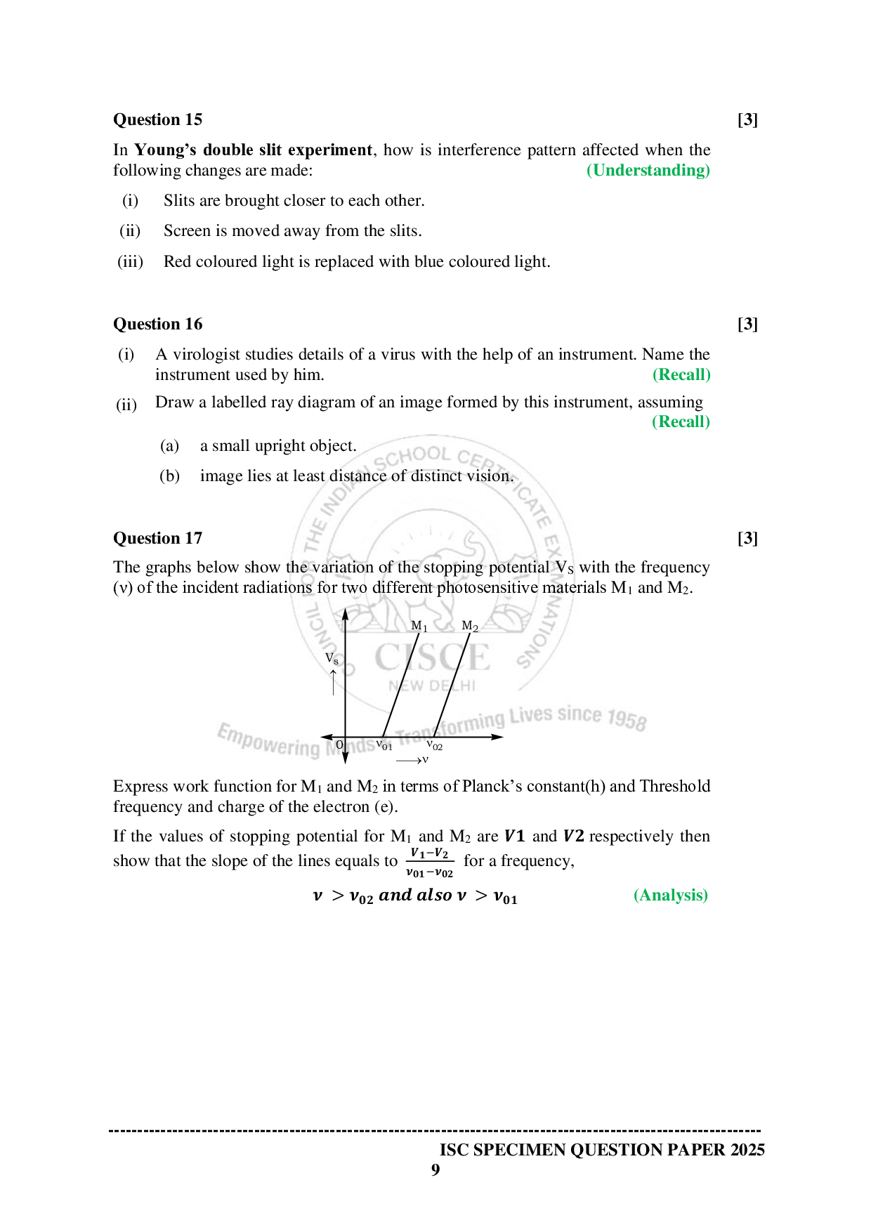 ISE Sample paper for Physics 