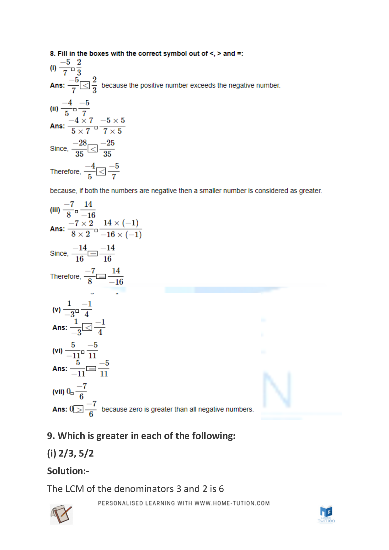 Class 7 Maths Chapter 9 Rational Numbers