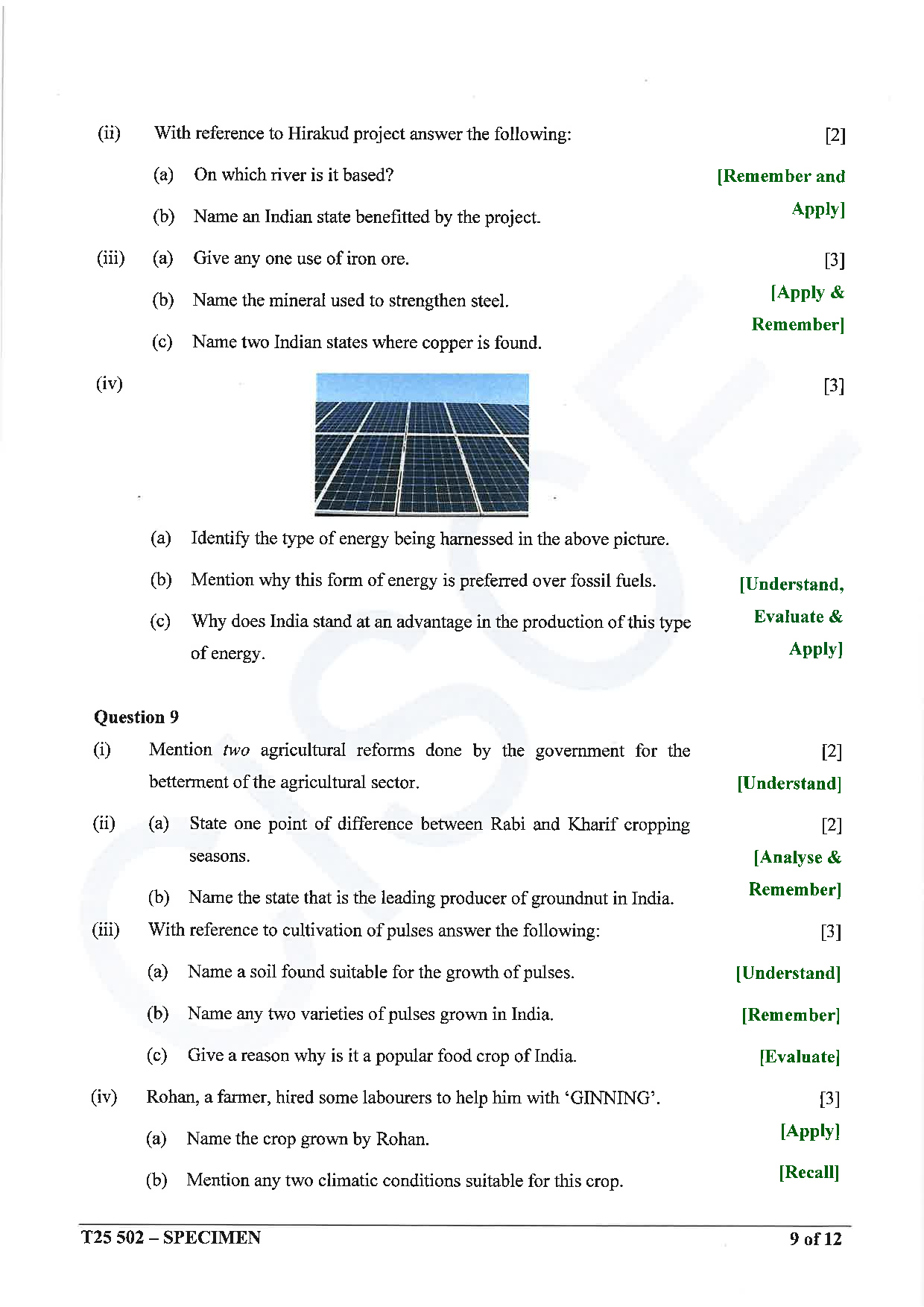 ICSE Board Sample Paper for class 10 Geography