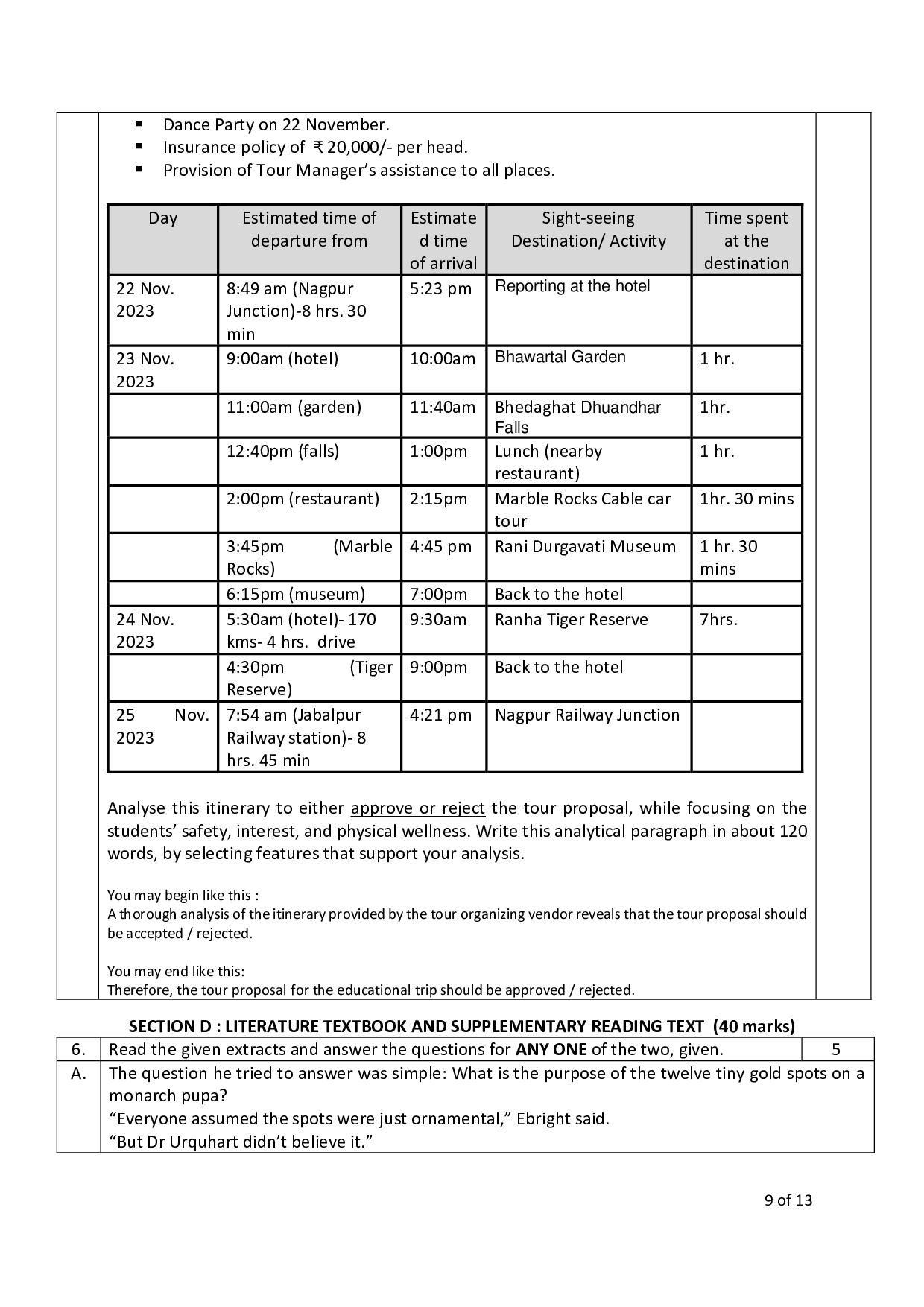 Sample Paper for Class 10 English Language & Literature 