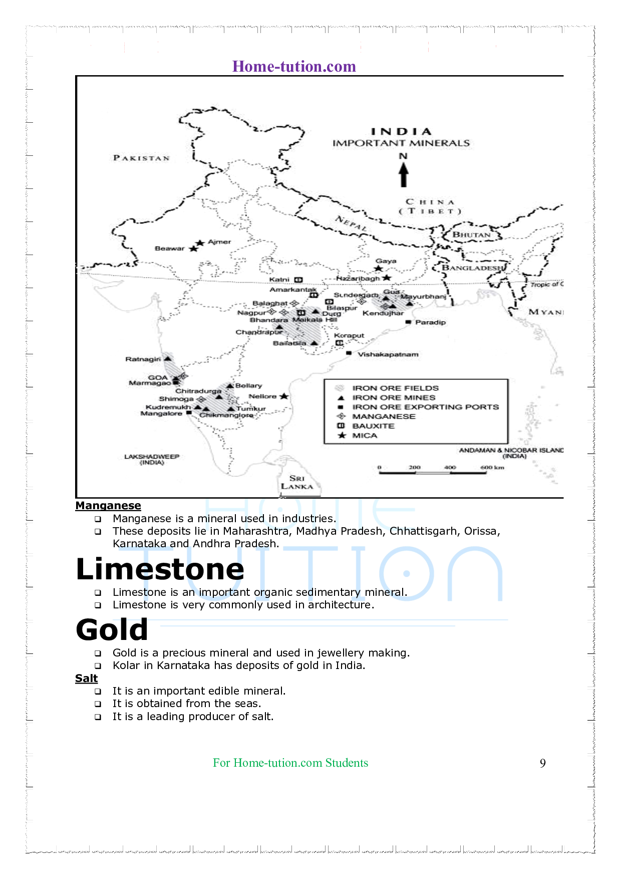 Important Questions on Class 8 Geography Chapter –03 Mineral and Power Resources