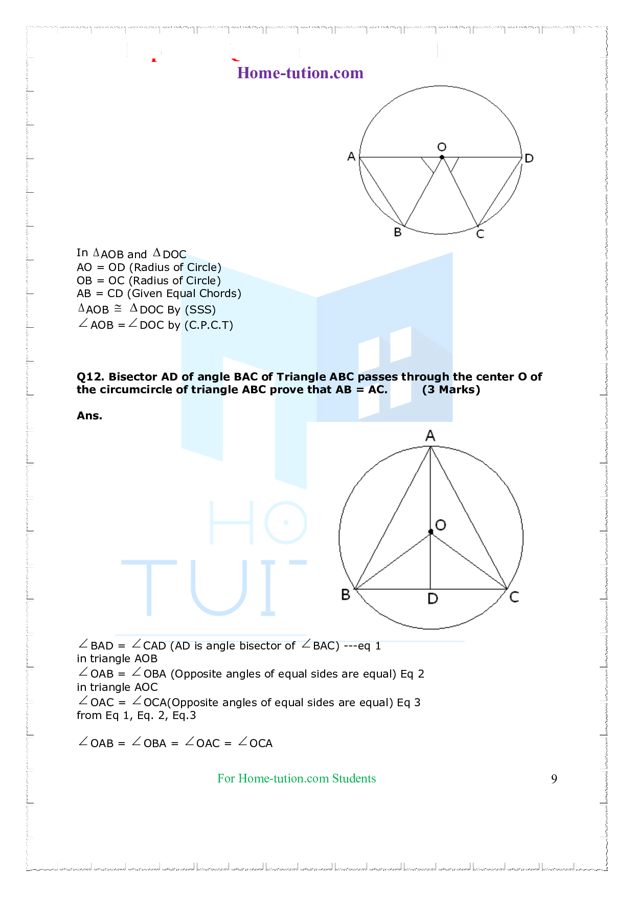 Questions for Class 9 Maths Chapter 10 Circles