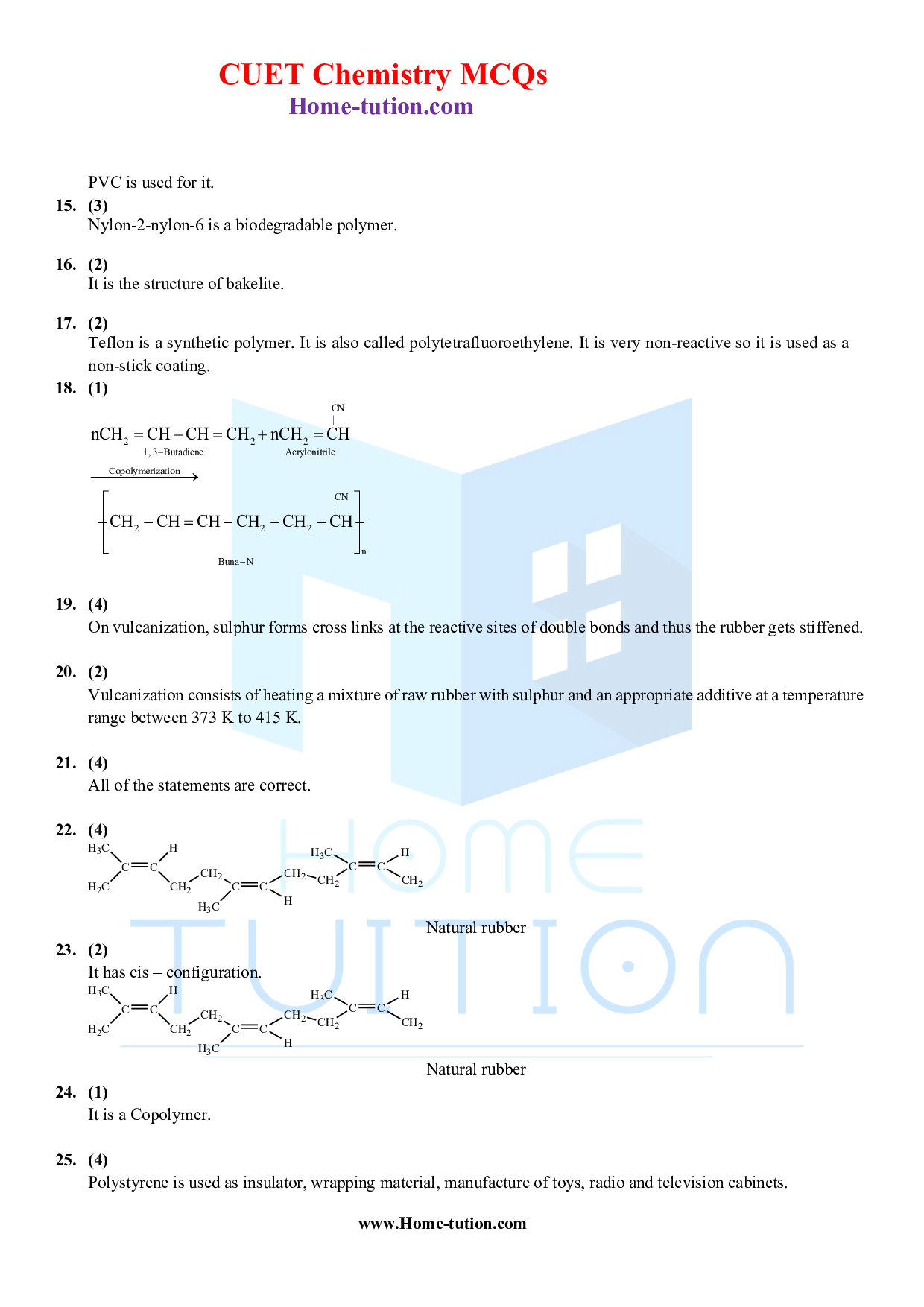 CUET MCQ Questions For Chapter 15 Polymer