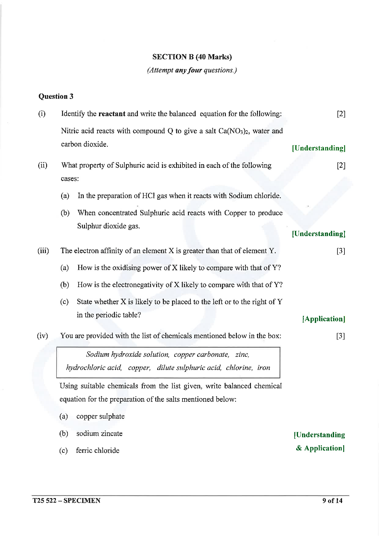 ICSE Board Sample Paper for class 10 chemistry