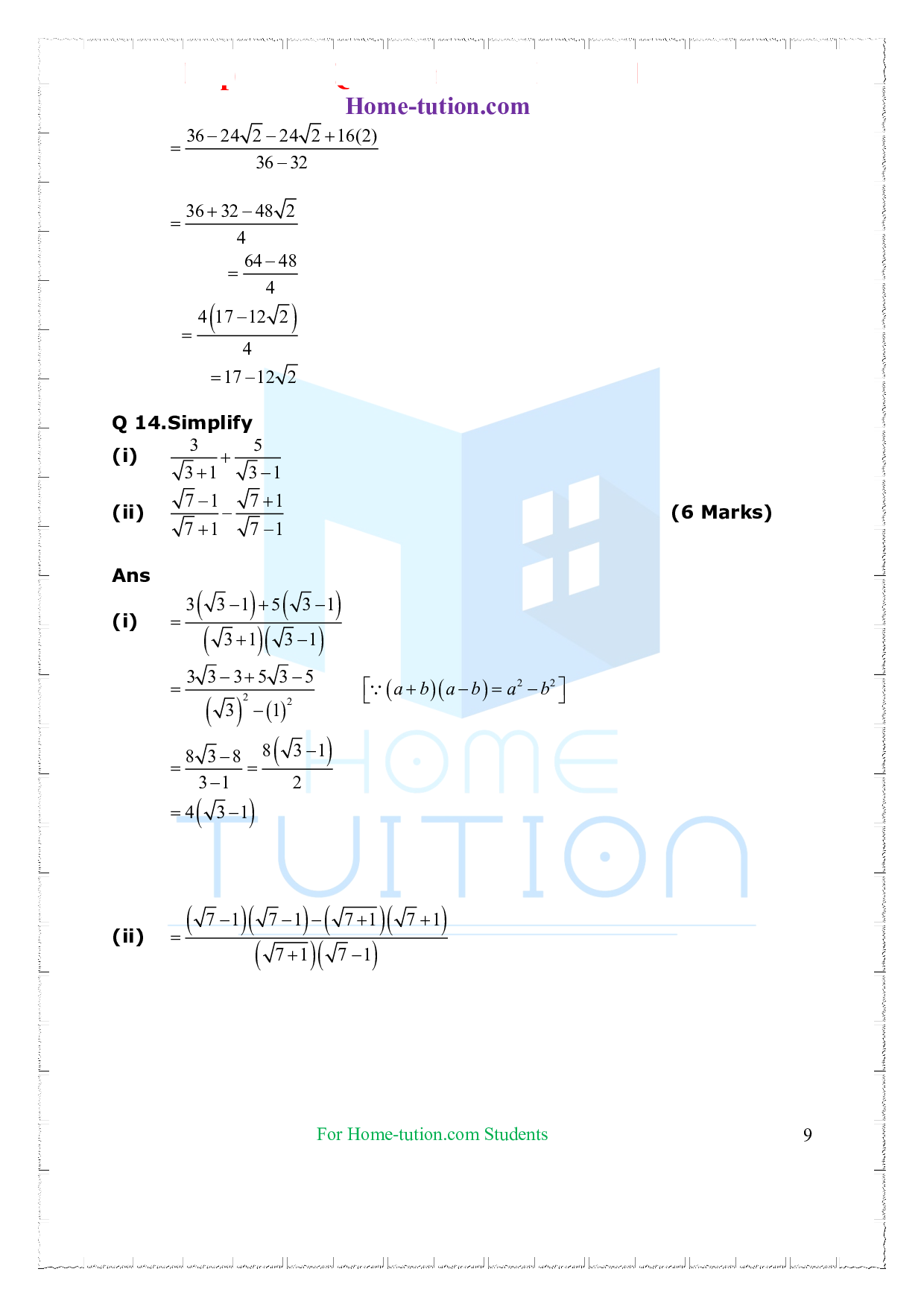 Important Questions For Class 9 Maths Chapter 1 Number System With 